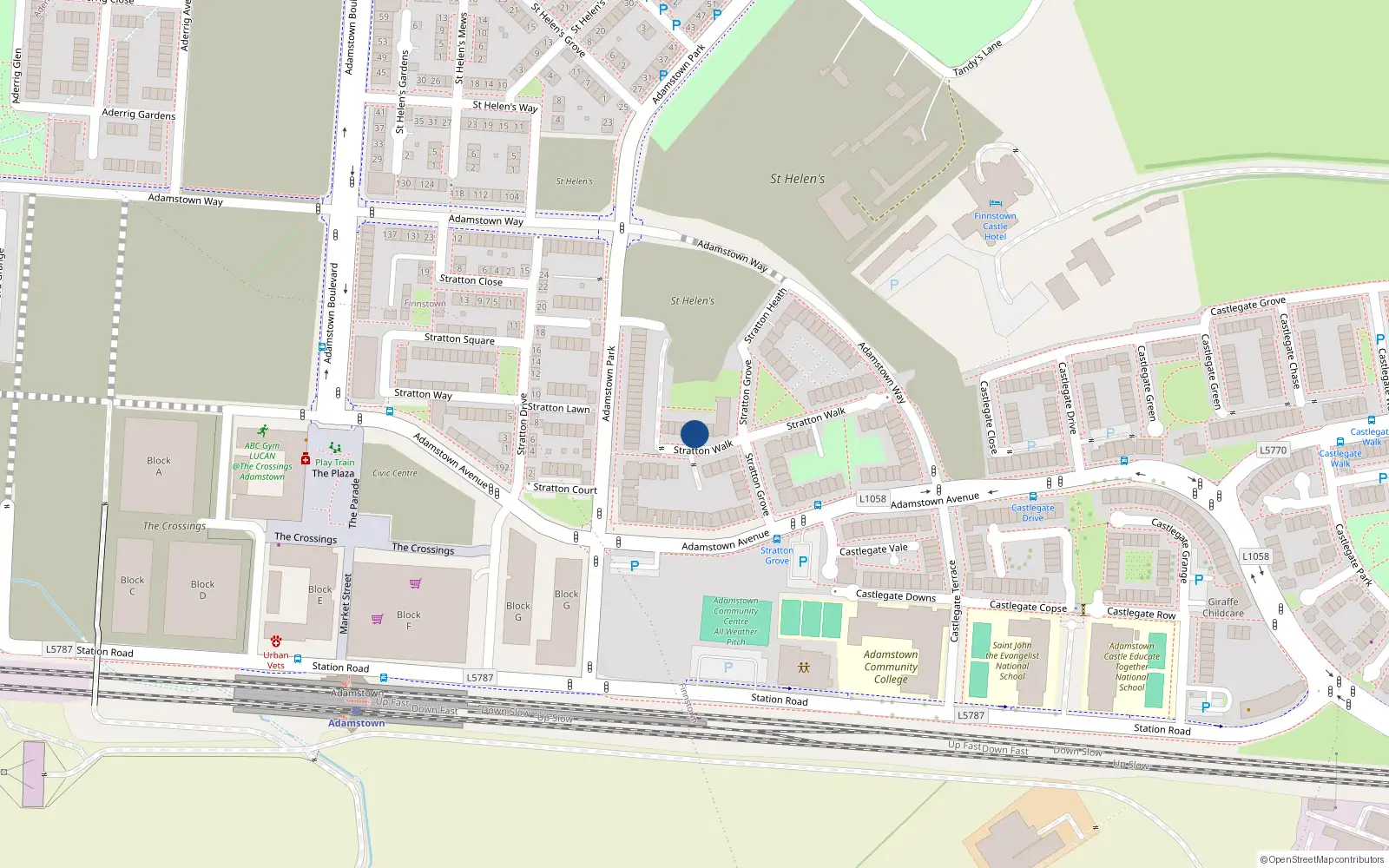 Overhead map showing the location of 48 Stratton Walk, Lucan