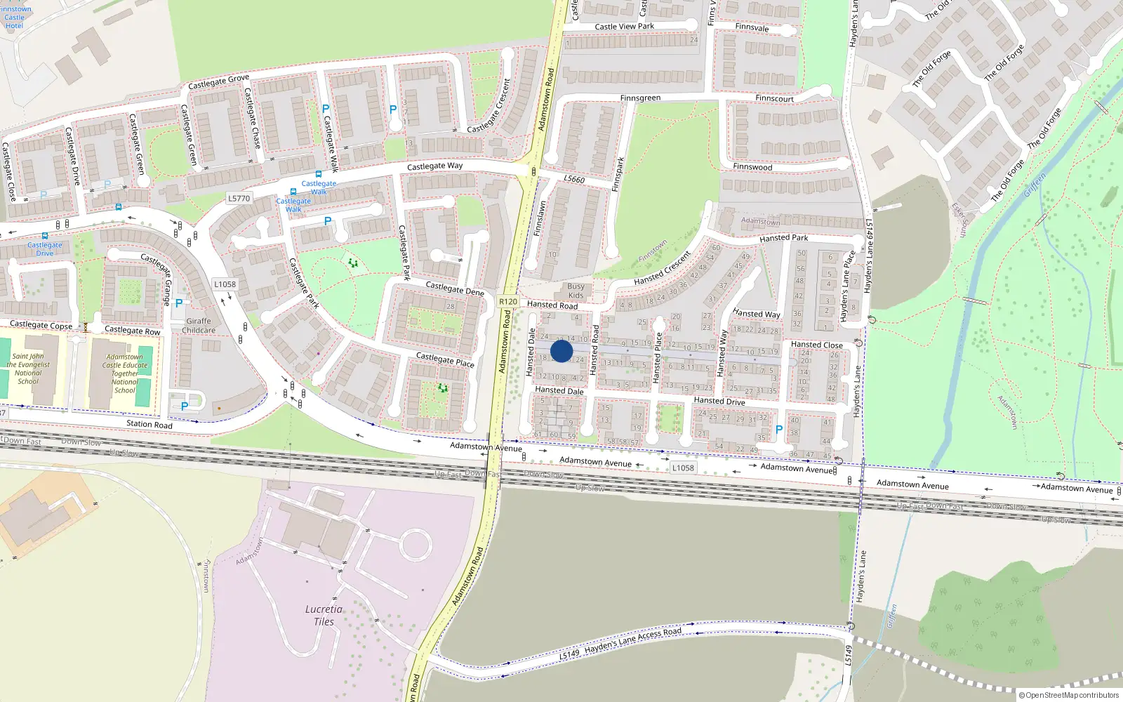 Overhead map showing the location of 48 Hansted Road, Lucan