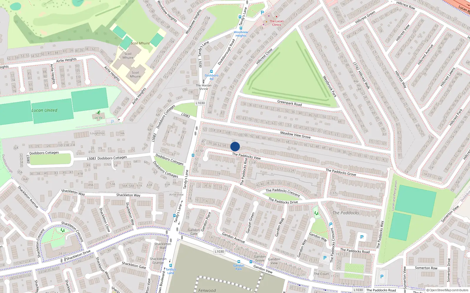 Overhead map showing the location of 48 The Paddocks View, Lucan