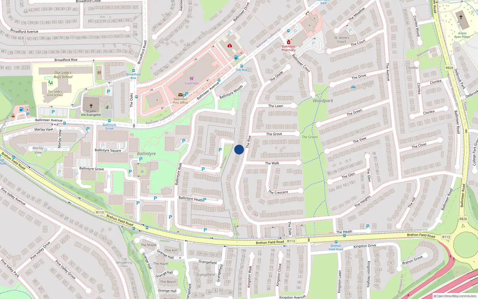 Overhead map showing the location of 48 The Rise, Dublin 16