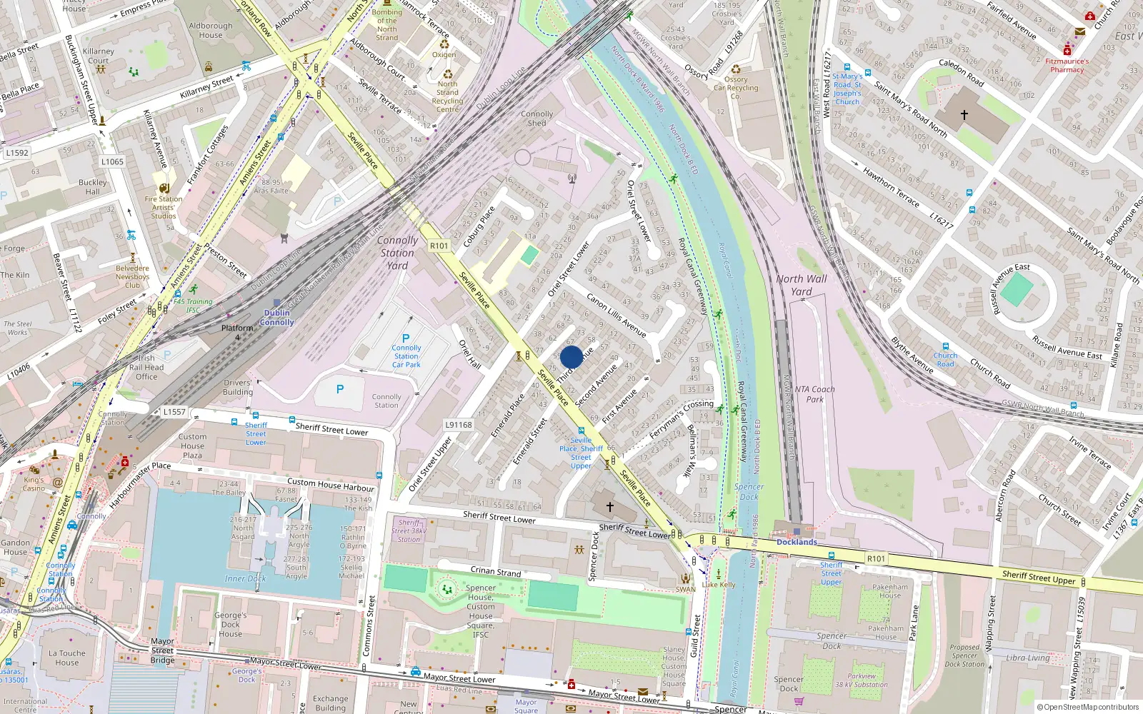 Overhead map showing the location of 48 Third Avenue, Dublin