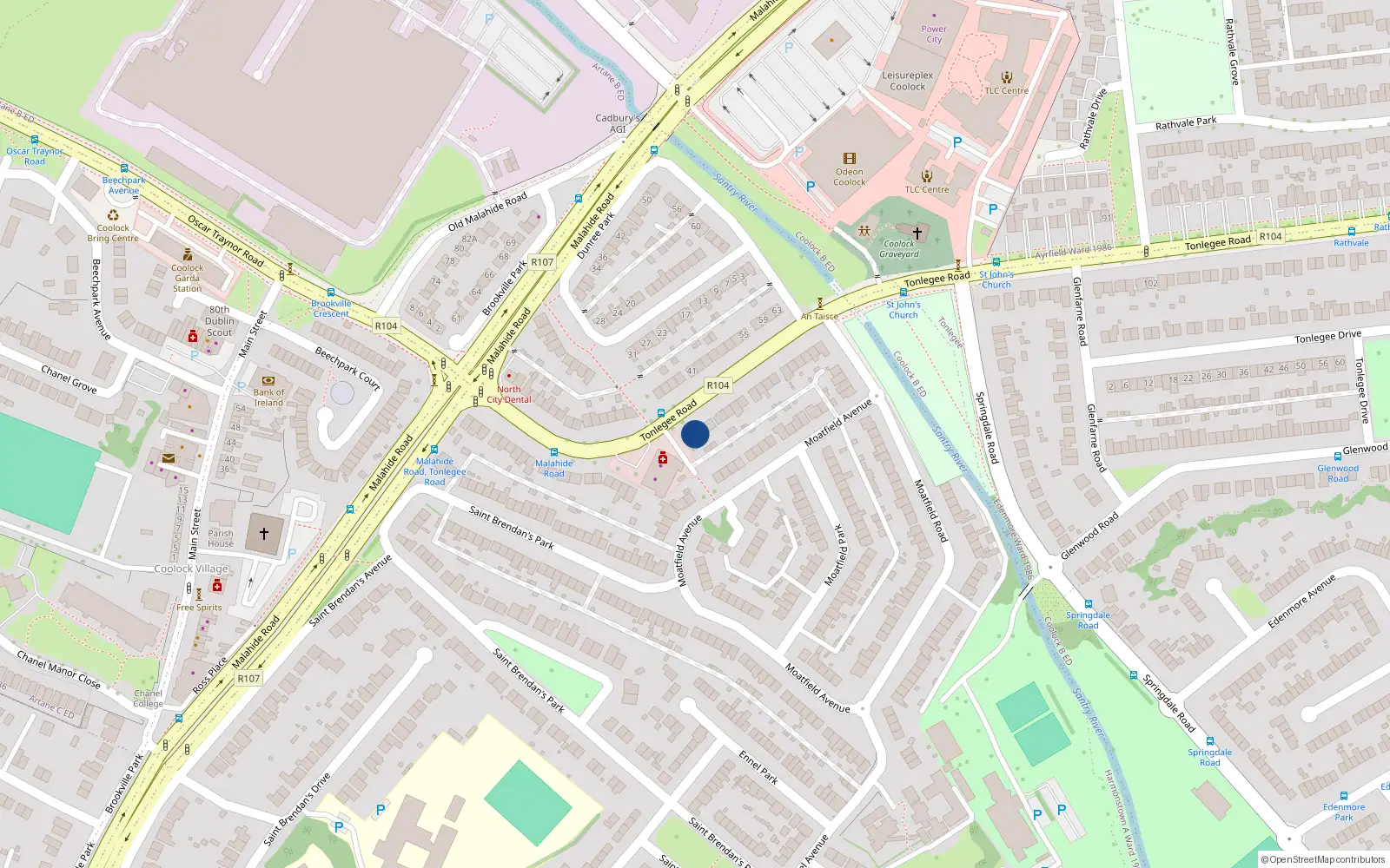Overhead map showing the location of 48 Tonlegee Road, Dublin 5, Dublin