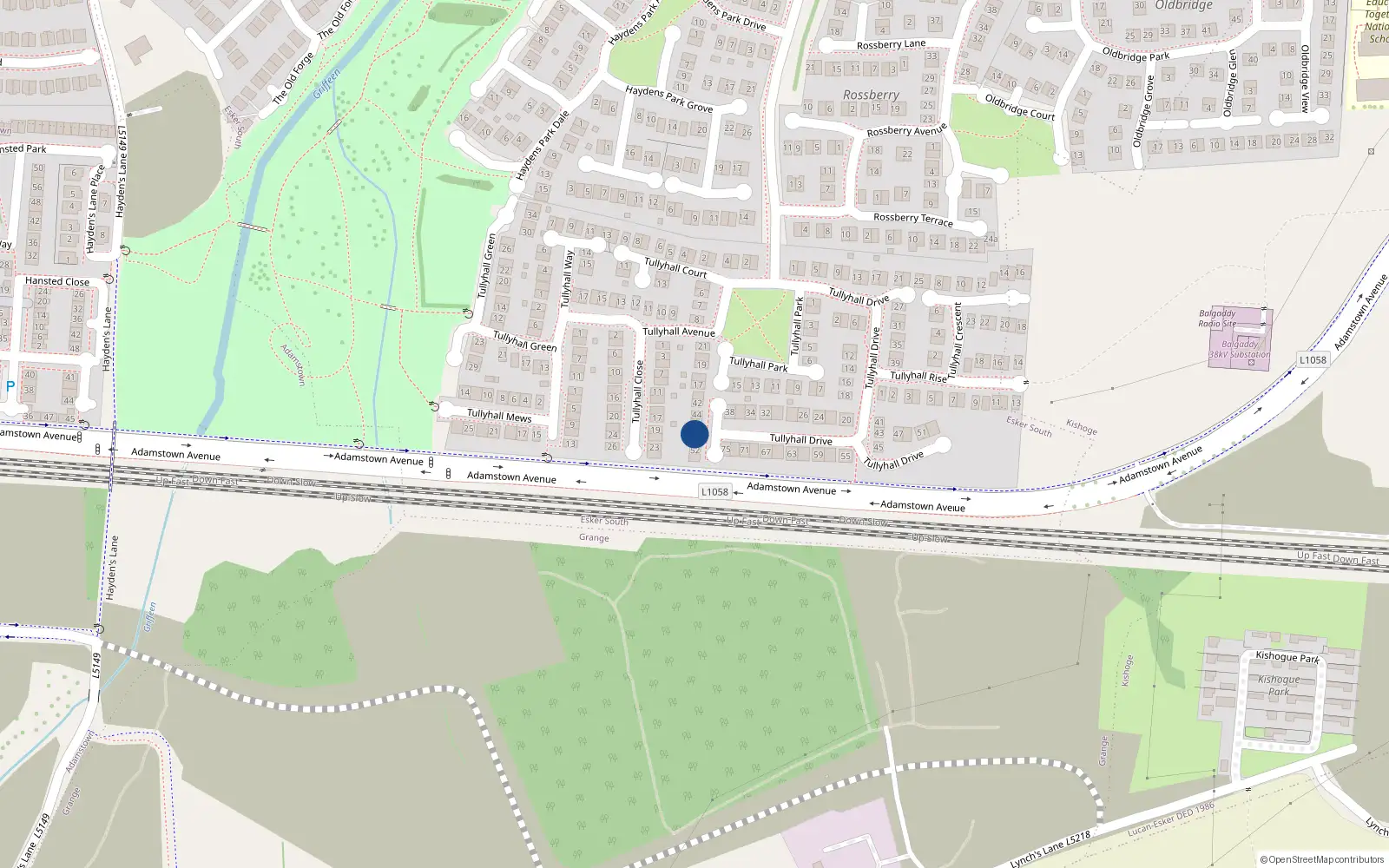 Overhead map showing the location of 48 Tullyhall Drive, Lucan