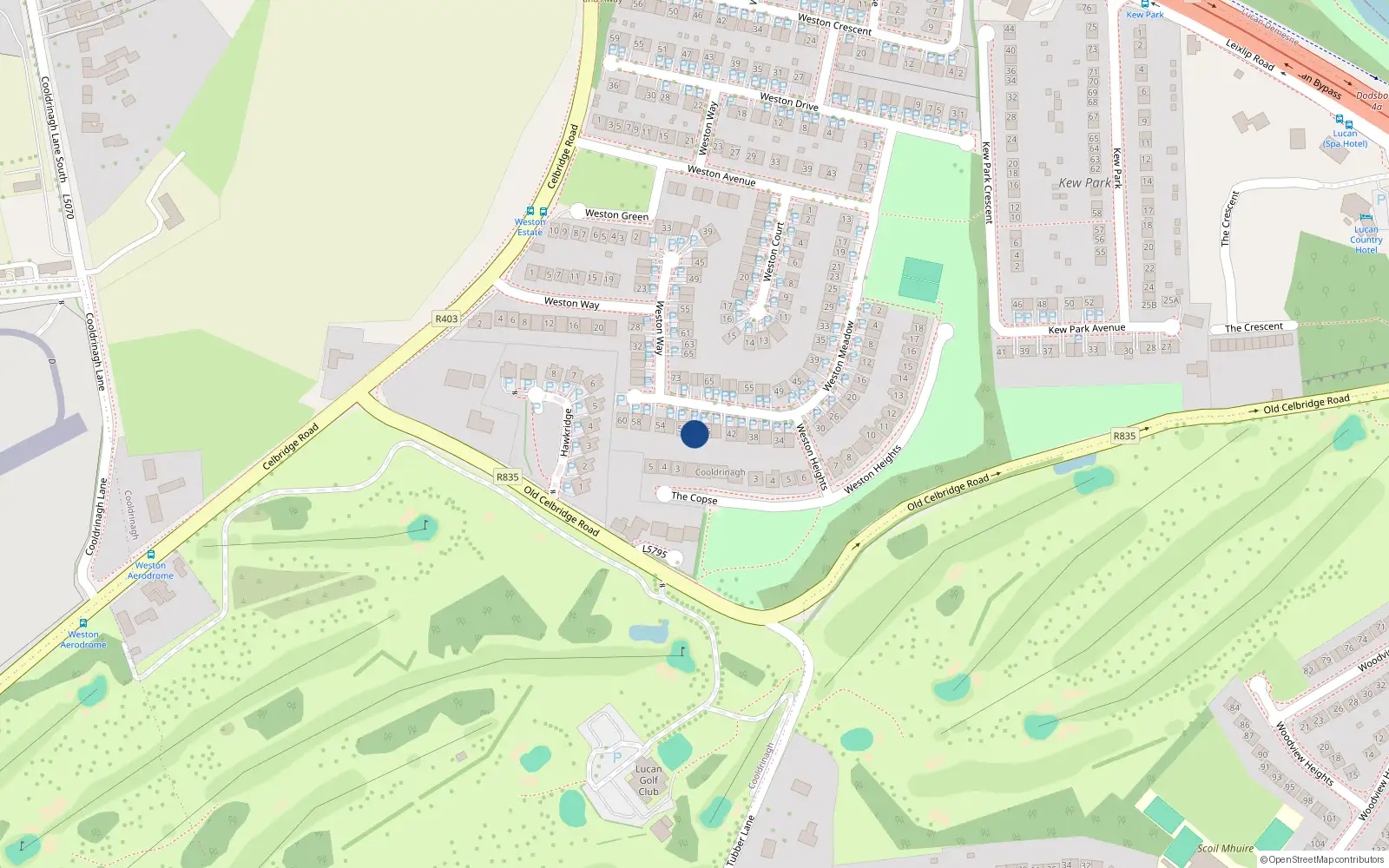 Overhead map showing the location of 48 Weston Meadow, Lucan