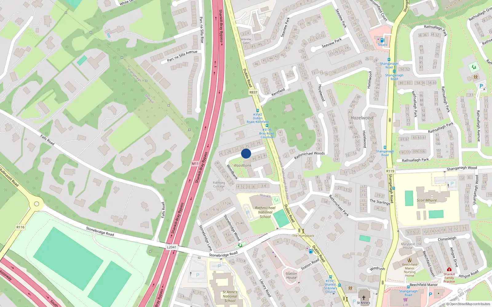 Overhead map showing the location of 48 Woodbank, County Dublin