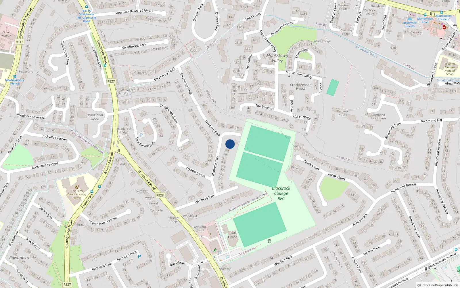 Overhead map showing the location of 48 Wynberg Park, Blackrock, Dublin