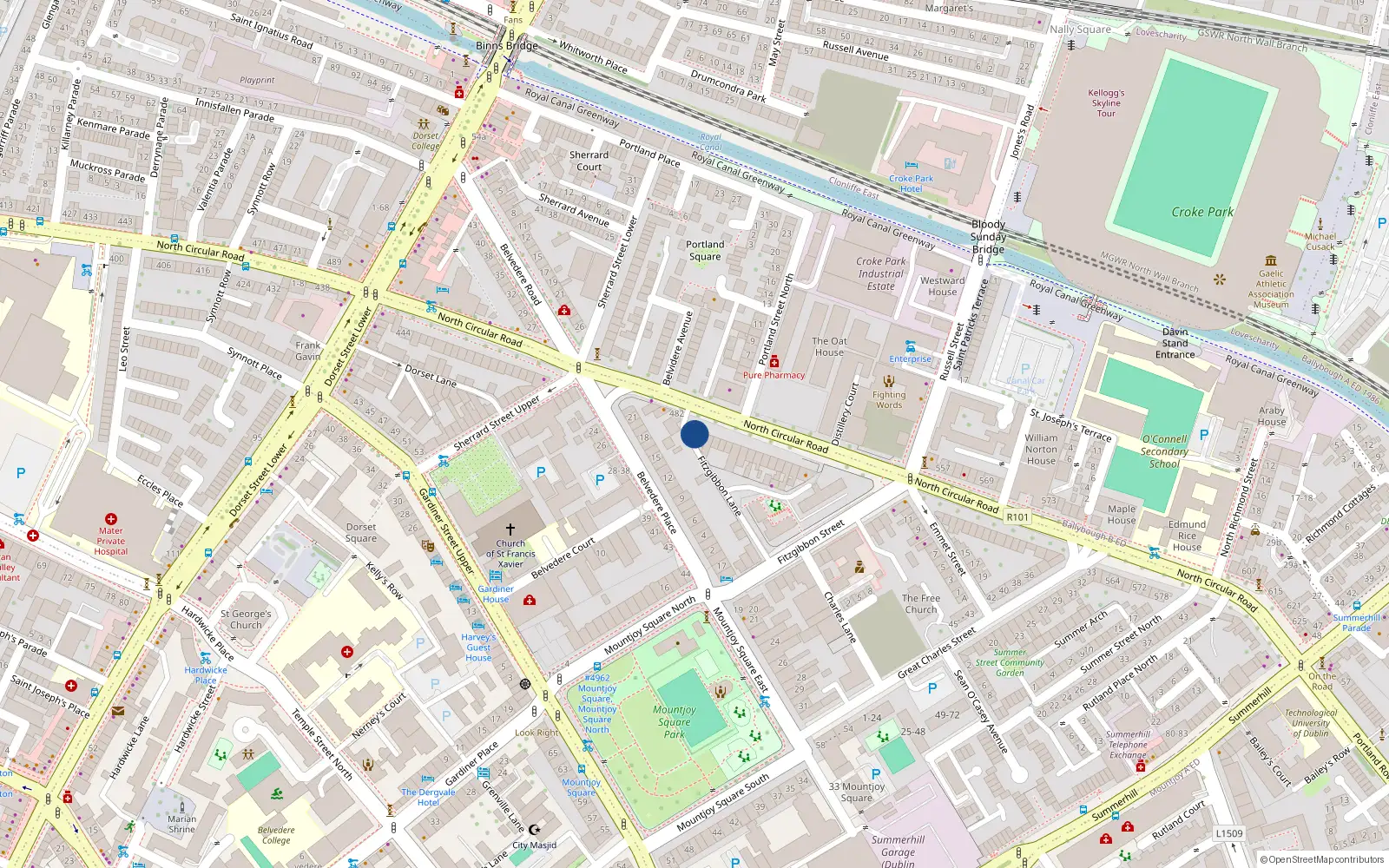Overhead map showing the location of 484 North Circular Road, Dublin 1
