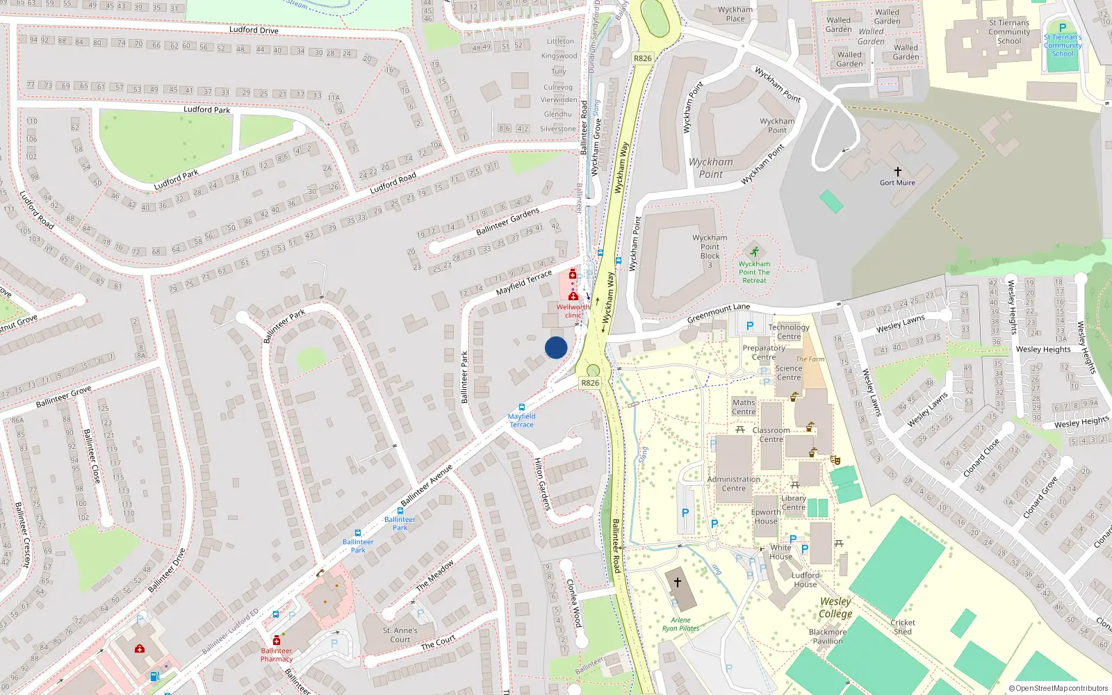 Overhead map showing the location of 484 Woodpark, 2 Ballinteer Avenue, Dublin 16