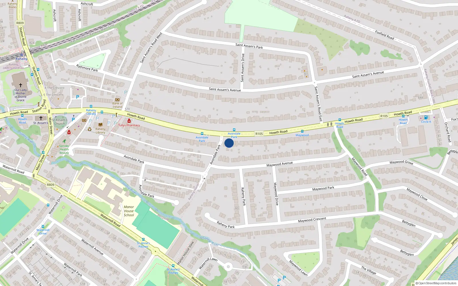 Overhead map showing the location of 485 Howth Road, Dublin