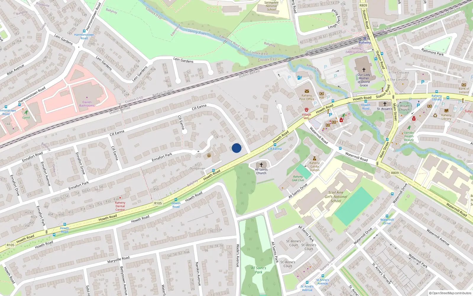 Overhead map showing the location of 488 Howth Road, Dublin 5