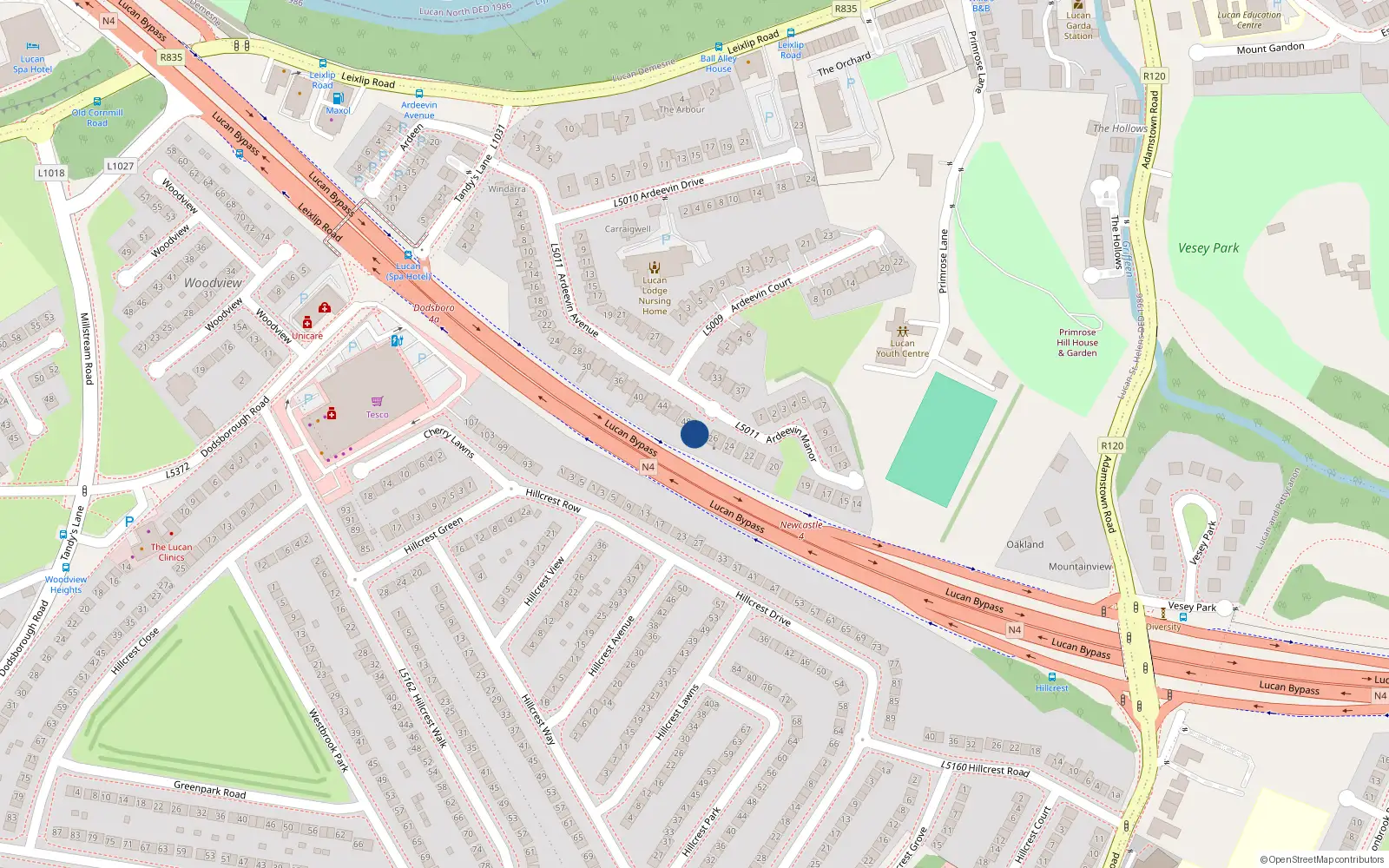 Overhead map showing the location of 48A Ardeevin Avenue, Lucan, Dublin