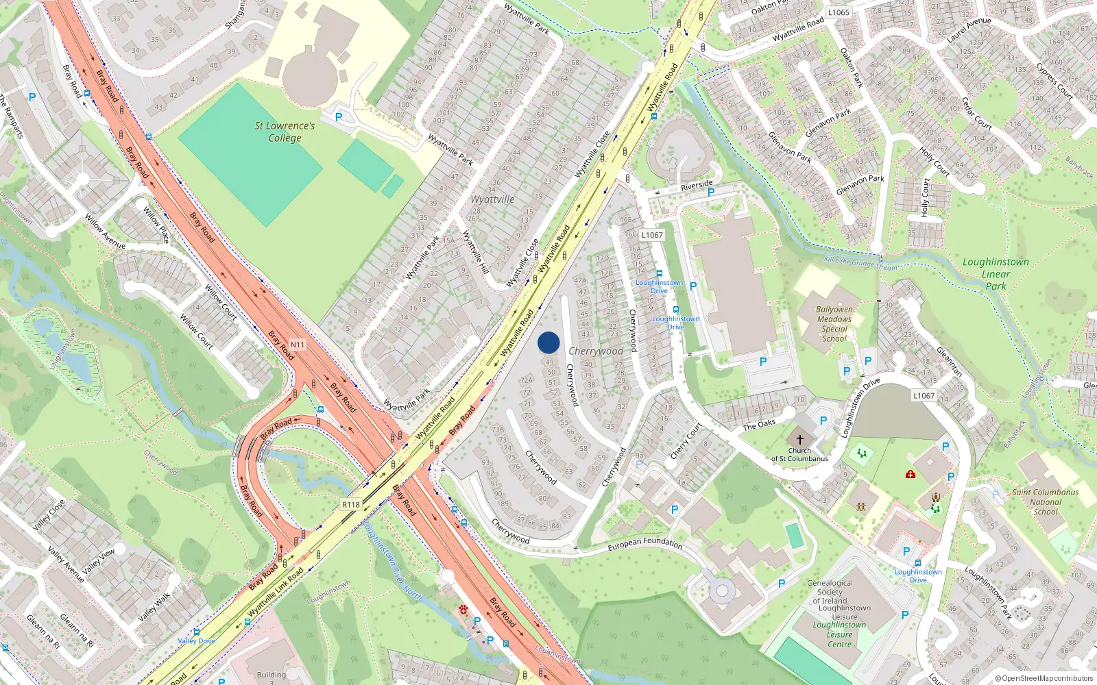 Overhead map showing the location of 48A Cherrywood, Dublin