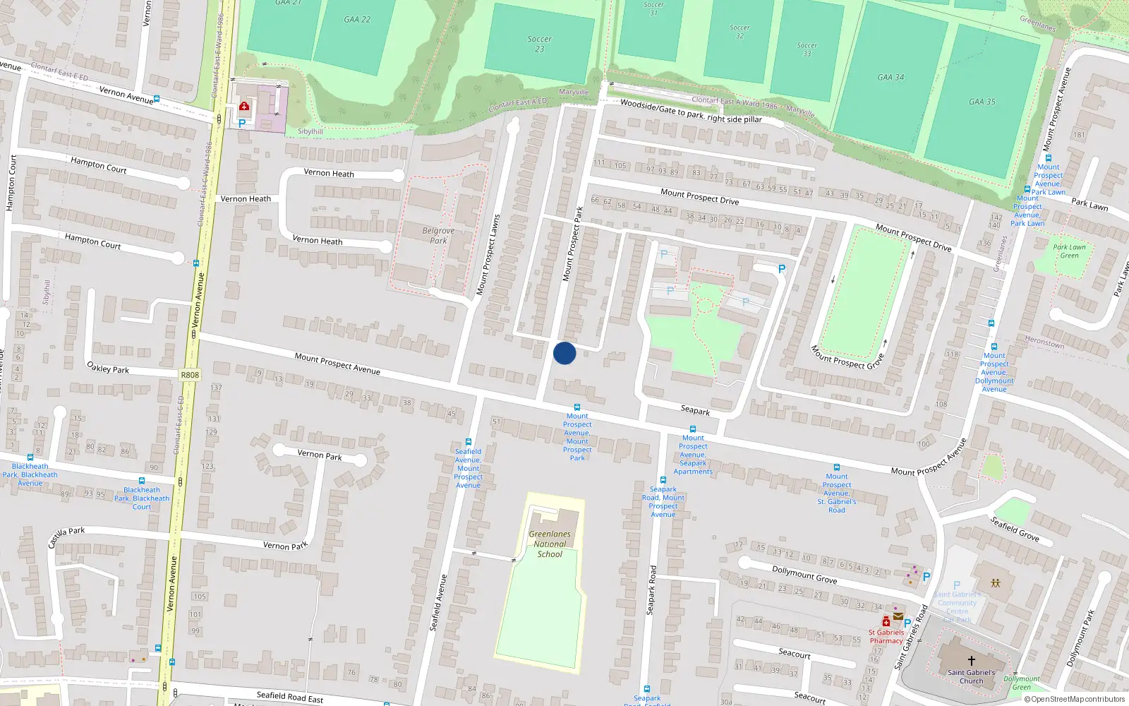 Overhead map showing the location of 48A Mount Prospect Avenue, Dublin 3