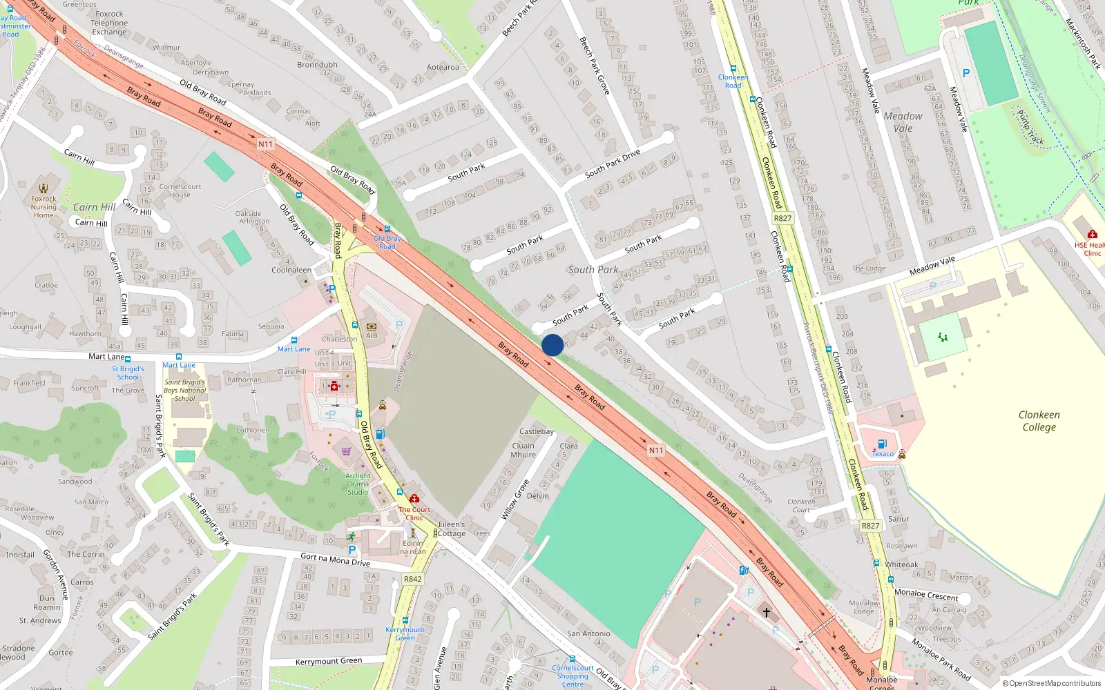 Overhead map showing the location of 48A South Park, Dublin 18