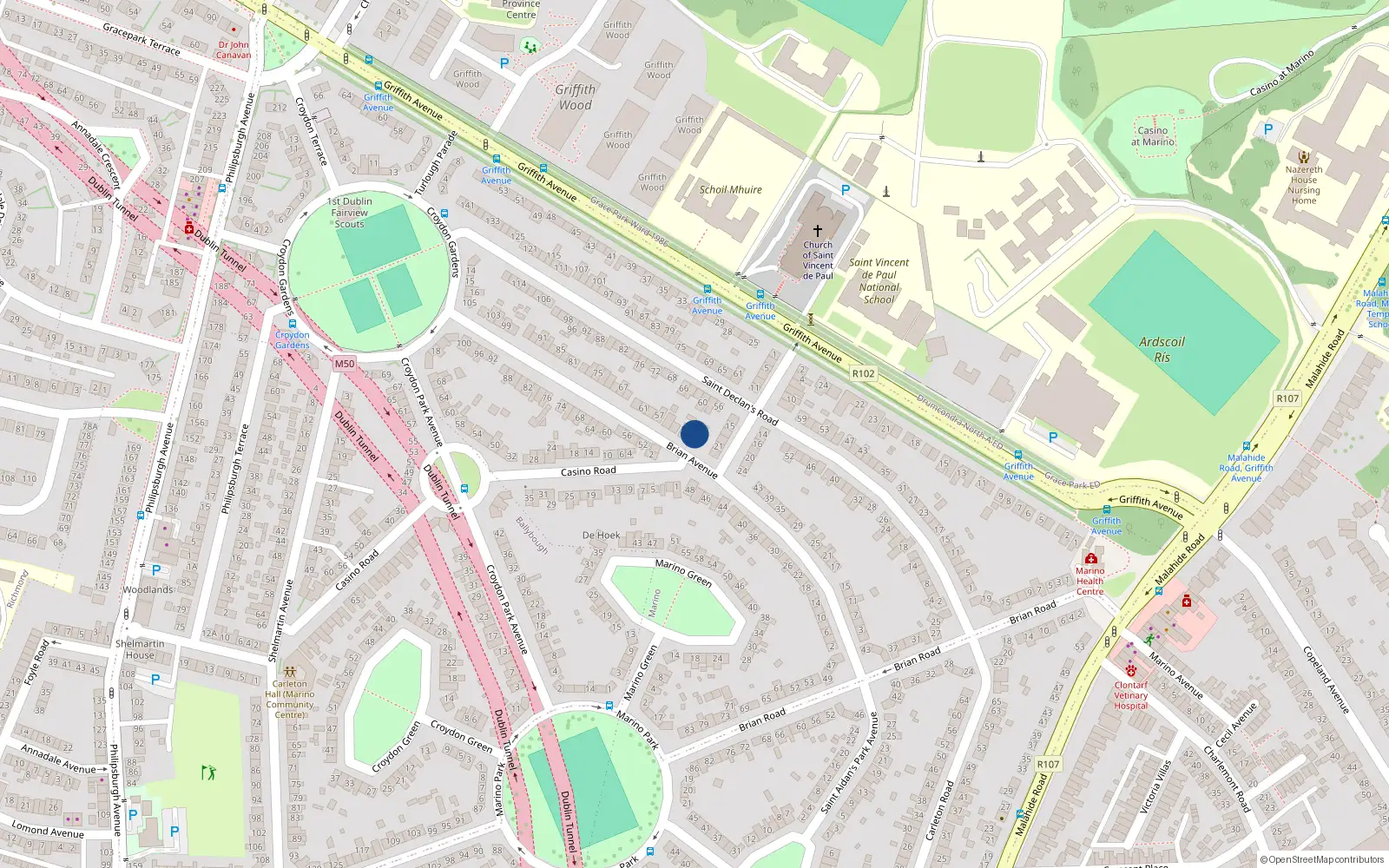Overhead map showing the location of 49A Brian Avenue, Dublin 3