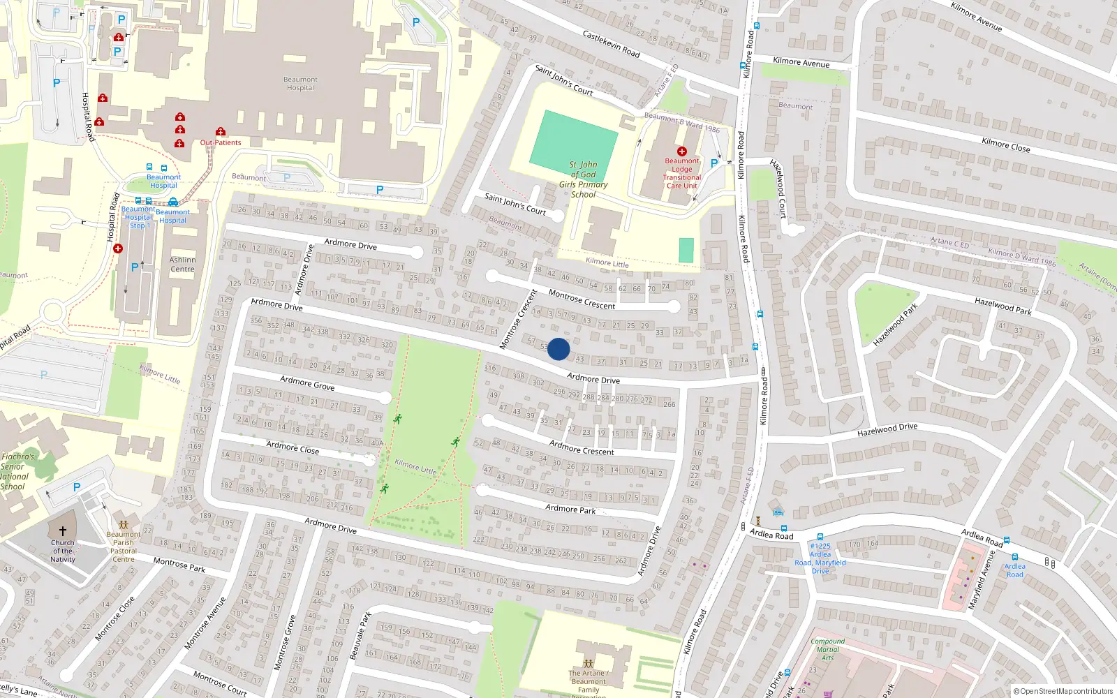 Overhead map showing the location of 49 Ardmore Drive, Dublin 5