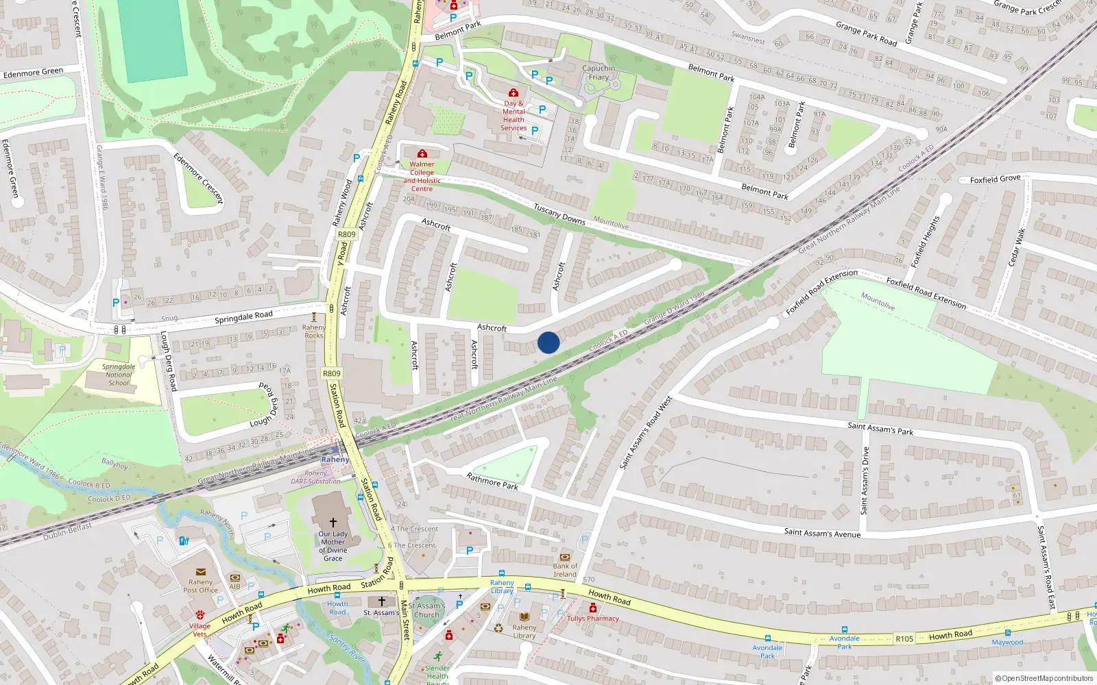 Overhead map showing the location of 49 Ashcroft, Dublin 5