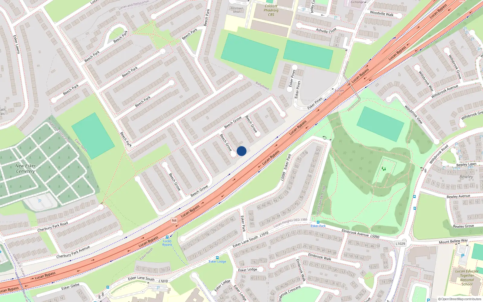 Overhead map showing the location of 49 Beech Grove, Lucan
