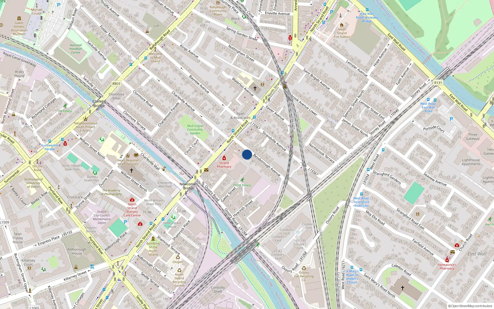 Overhead map showing the location of 49 Bessborough Avenue, North Strand, Dublin 3