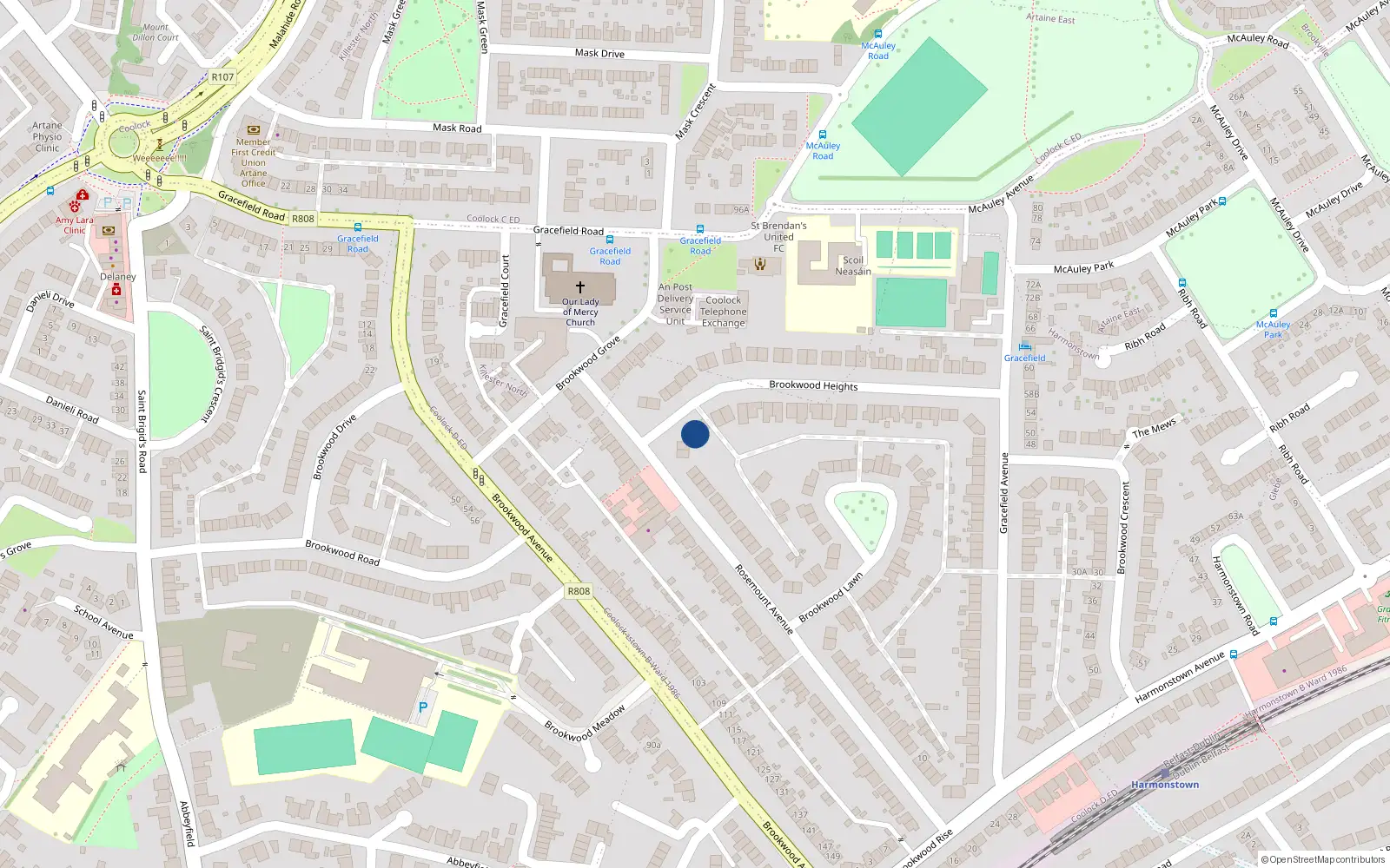 Overhead map showing the location of 49 Brookwood Heights, Dublin 5