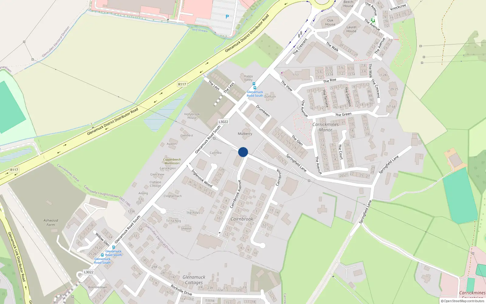 Overhead map showing the location of 49 Cairnbrook, Carrickmines