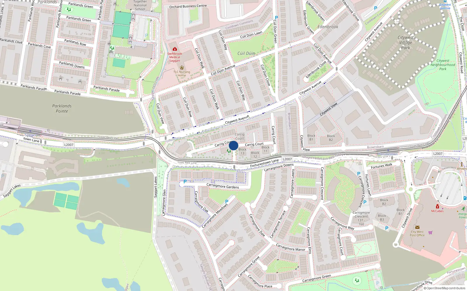 Overhead map showing the location of 49 Carrig Court, Dublin