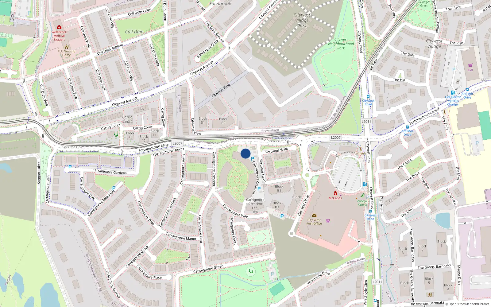 Overhead map showing the location of 49 Carrigmore Crescent, Saggart
