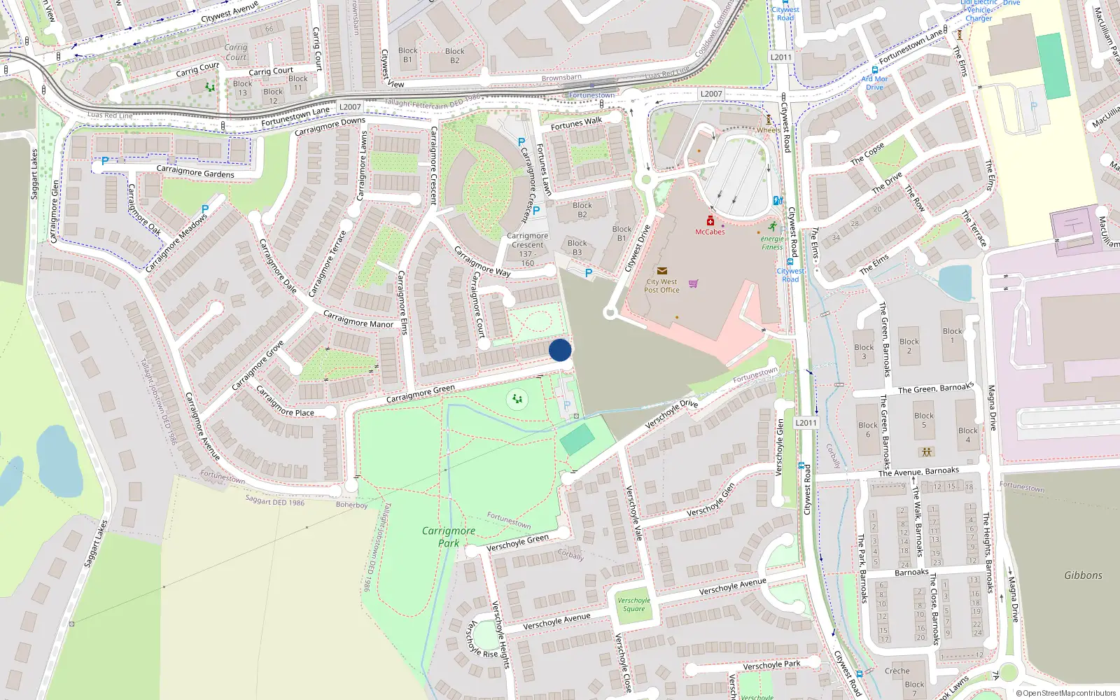Overhead map showing the location of 49 Carrigmore Green, Saggart