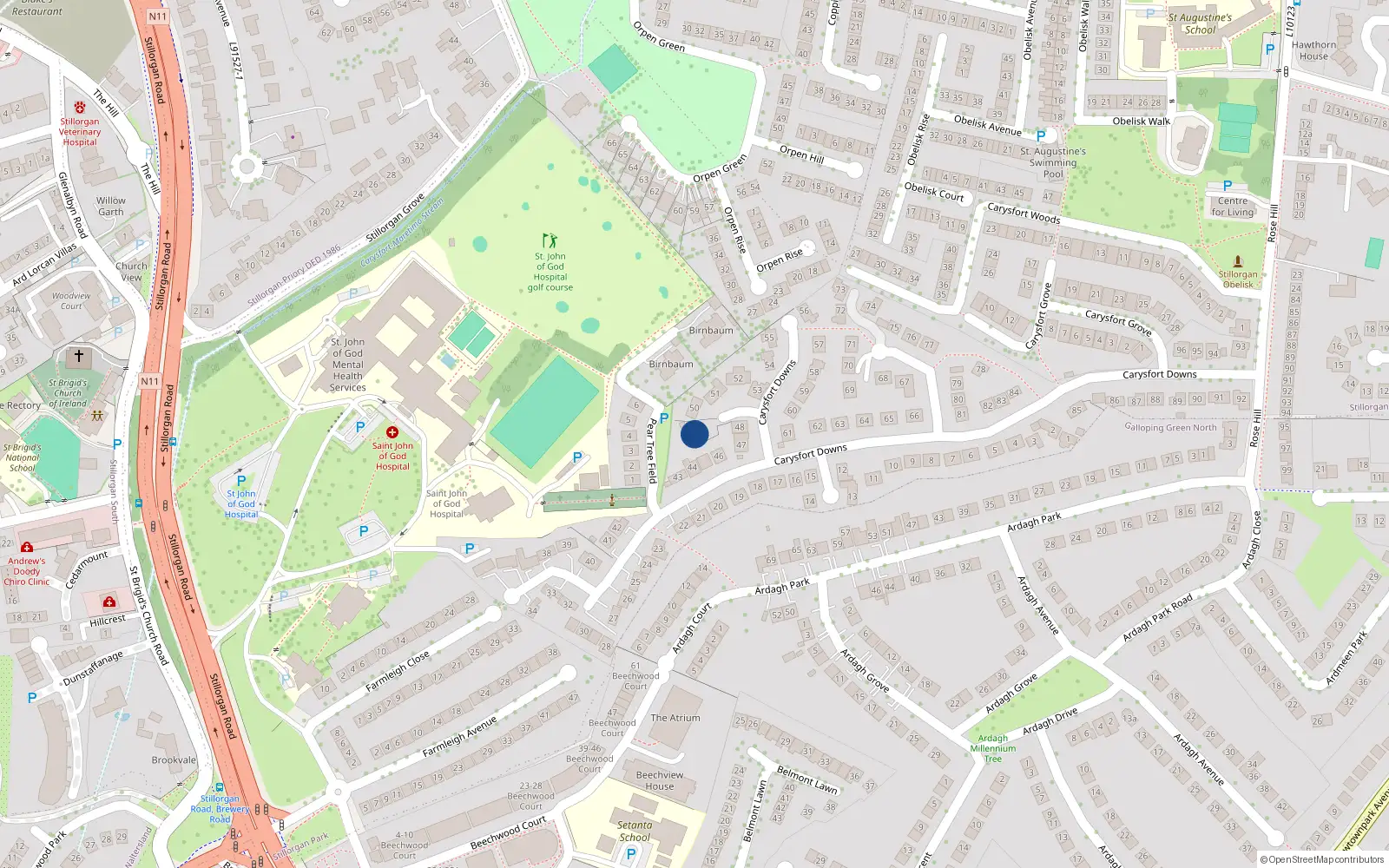 Overhead map showing the location of 49 Carysfort Downs, Blackrock