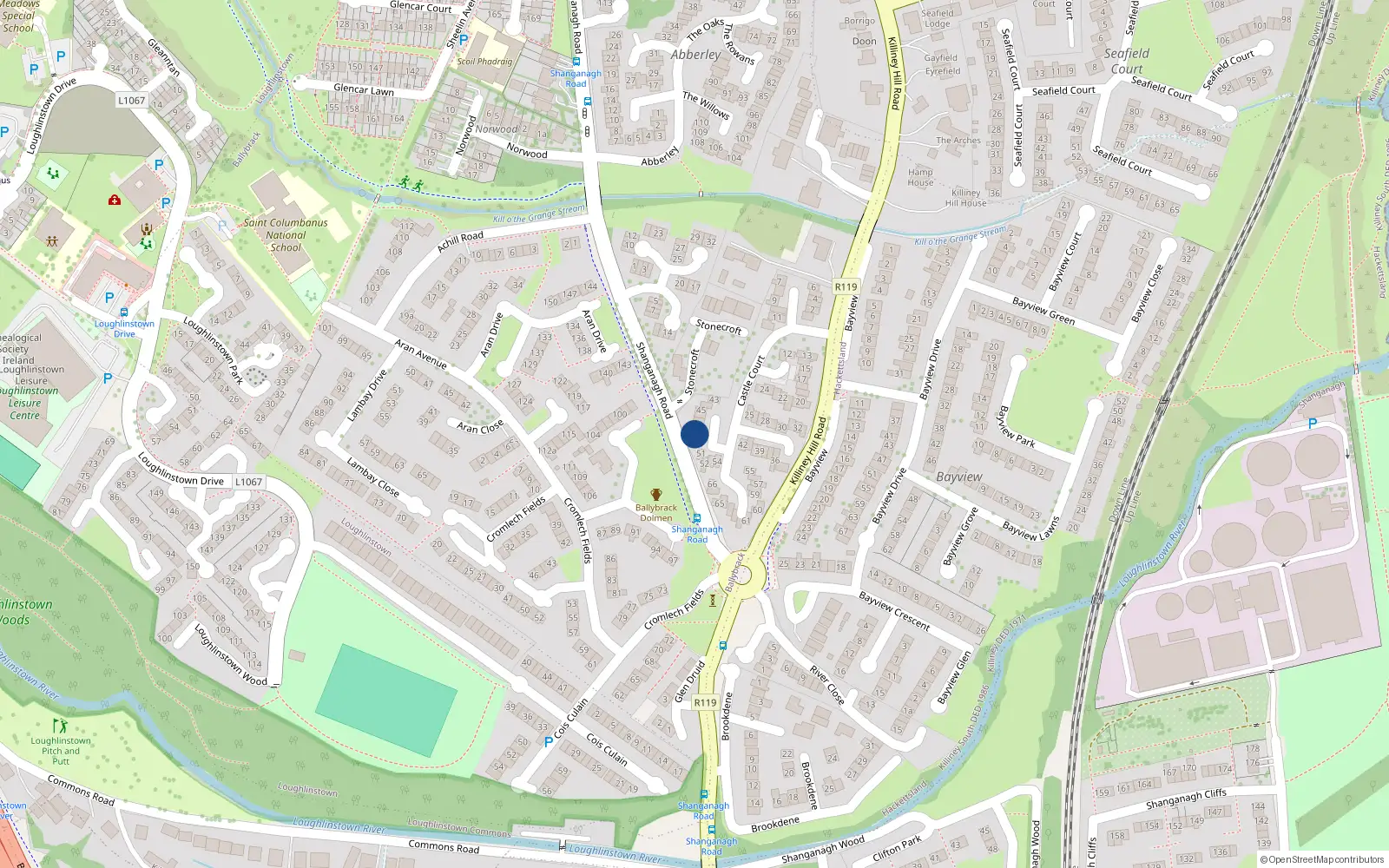 Overhead map showing the location of 49 Castle Court, Killiney Hill Road, Killiney