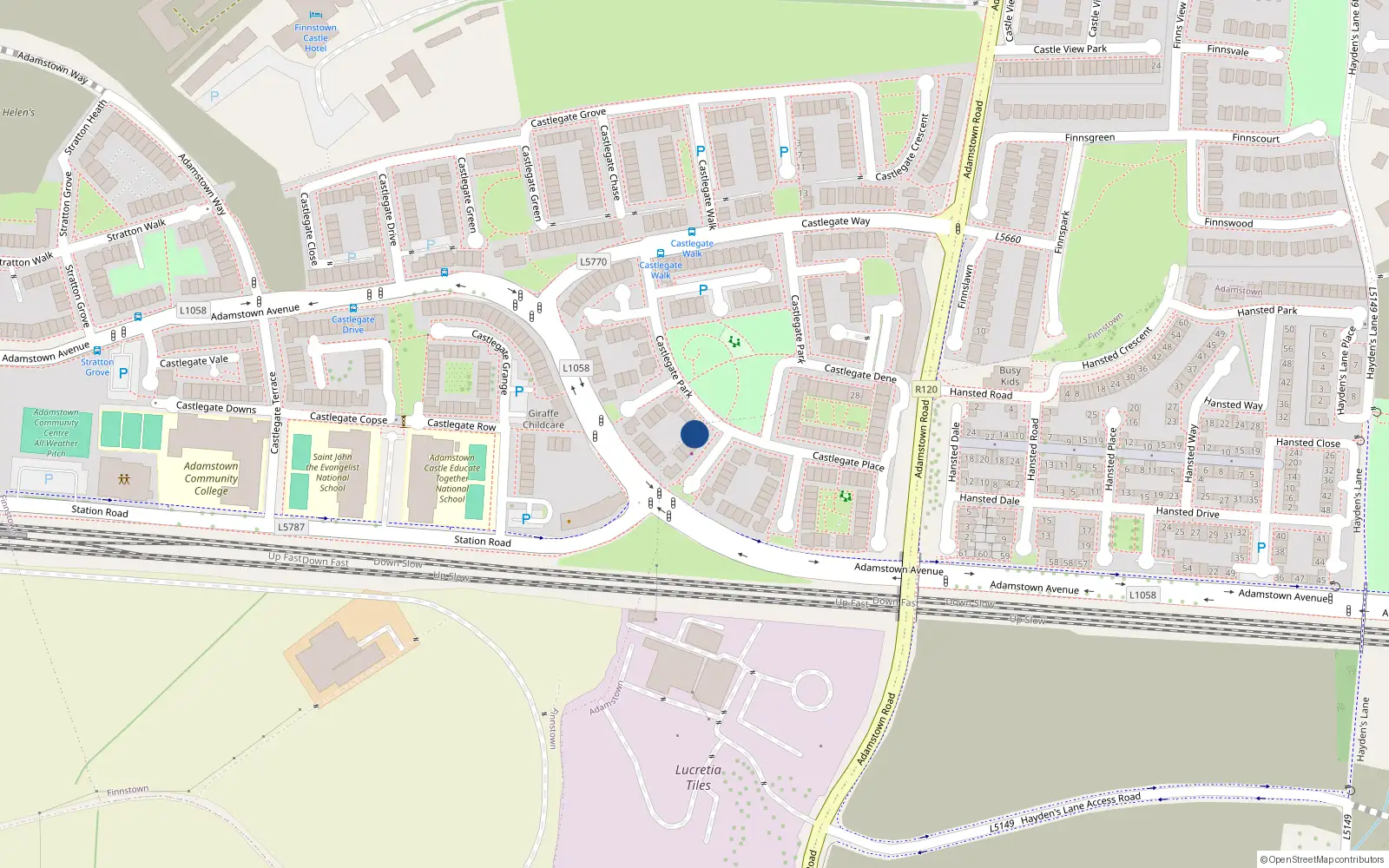 Overhead map showing the location of 49 Castlegate Park, Adamstown, Lucan