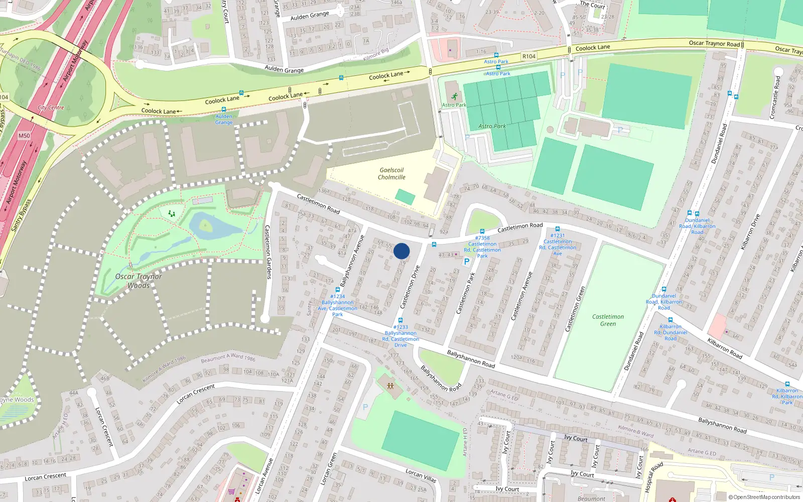 Overhead map showing the location of 49 Castletimon Road, Dublin 5