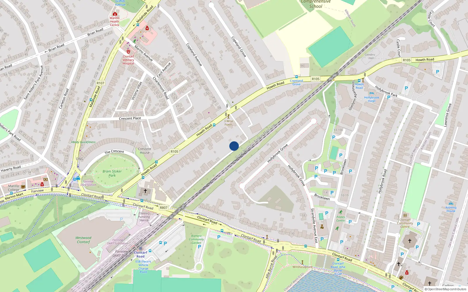 Overhead map showing the location of 49 Charlemont Lane, Dublin 3