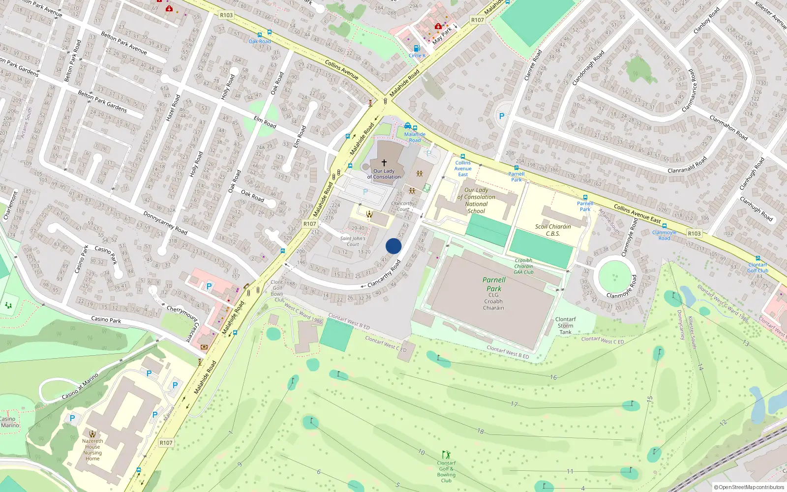 Overhead map showing the location of 49 Clancarthy Road, Dublin 5