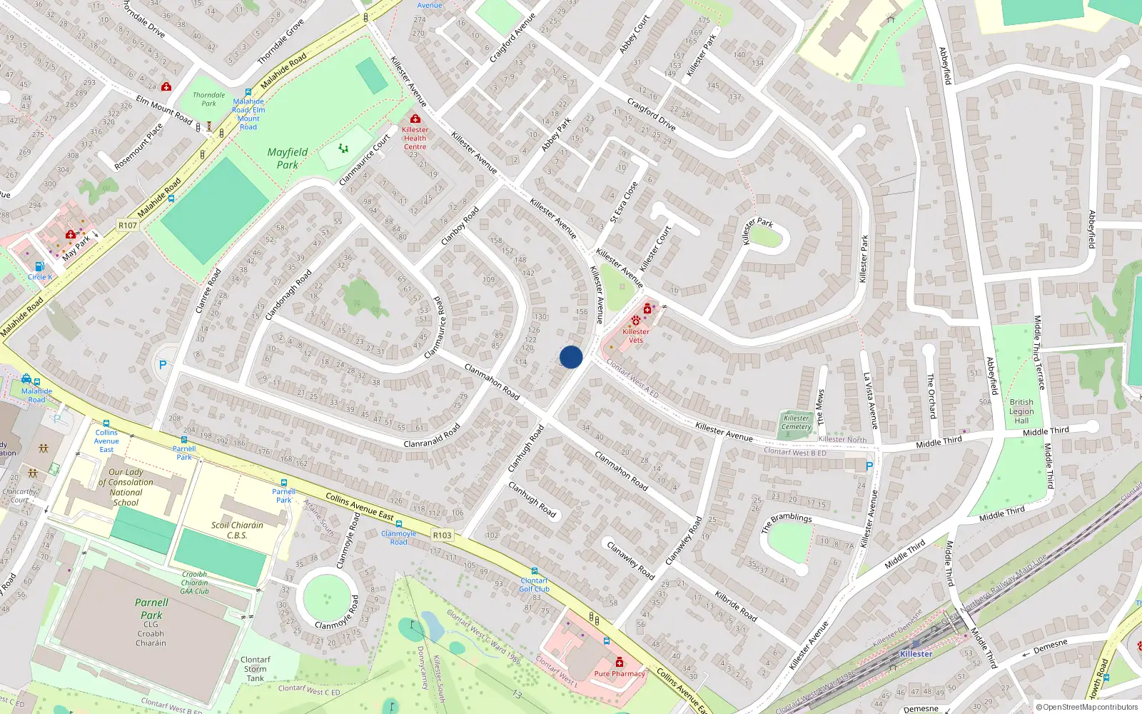 Overhead map showing the location of 49 Clanhugh Road, Dublin 5