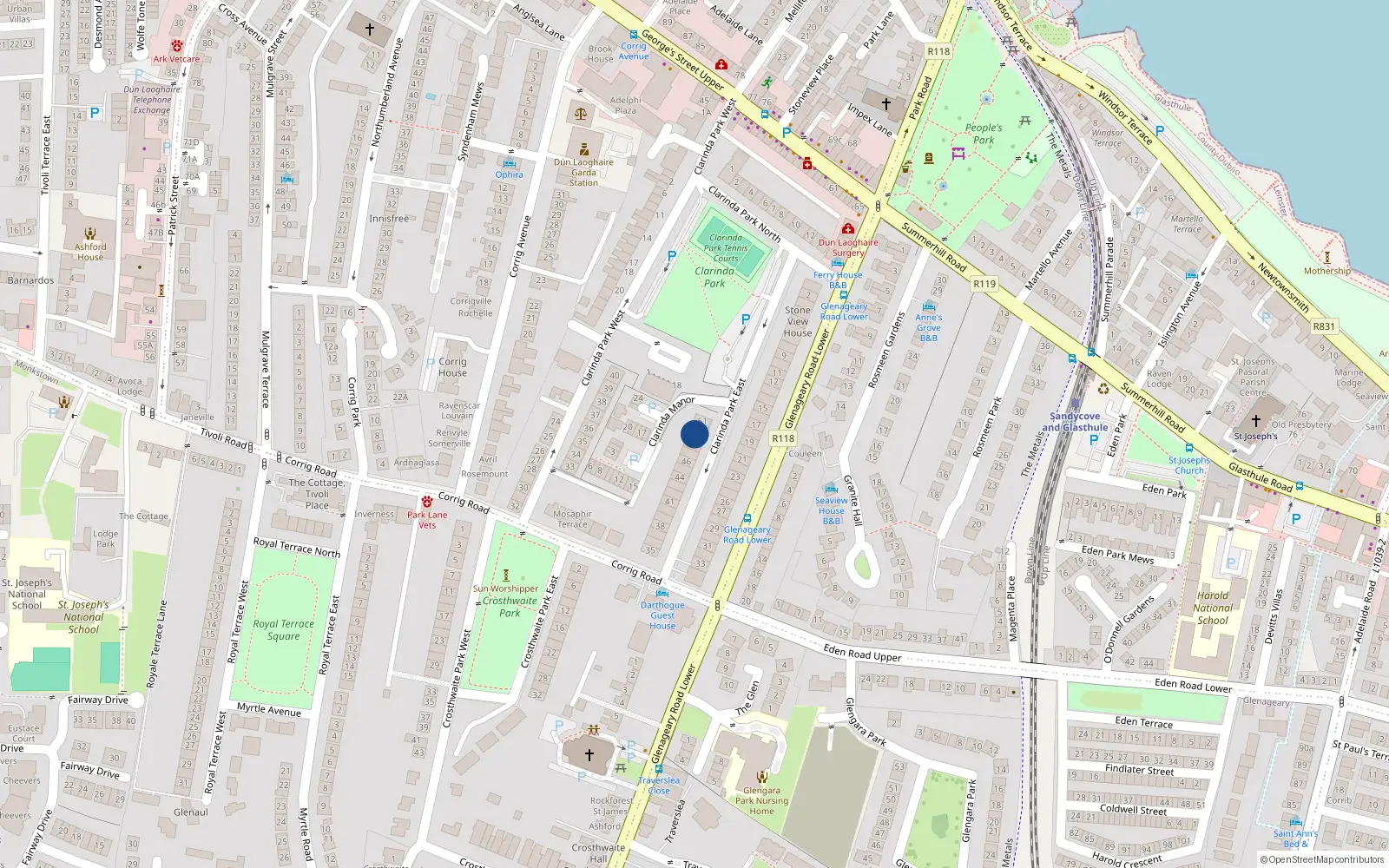 Overhead map showing the location of 49 Clarinda Park East, Co.dublin