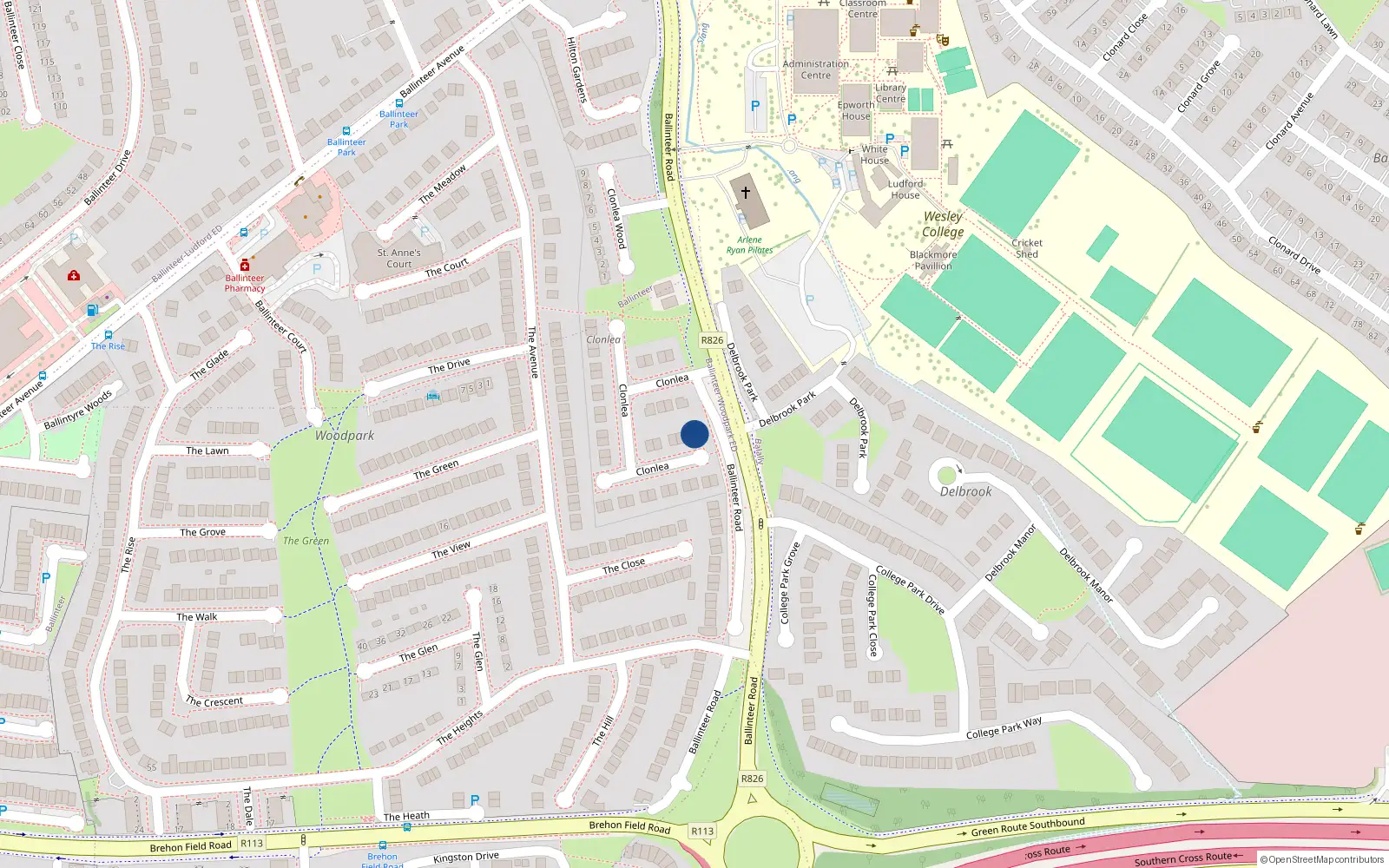 Overhead map showing the location of 49 Clonlea, Dublin 16