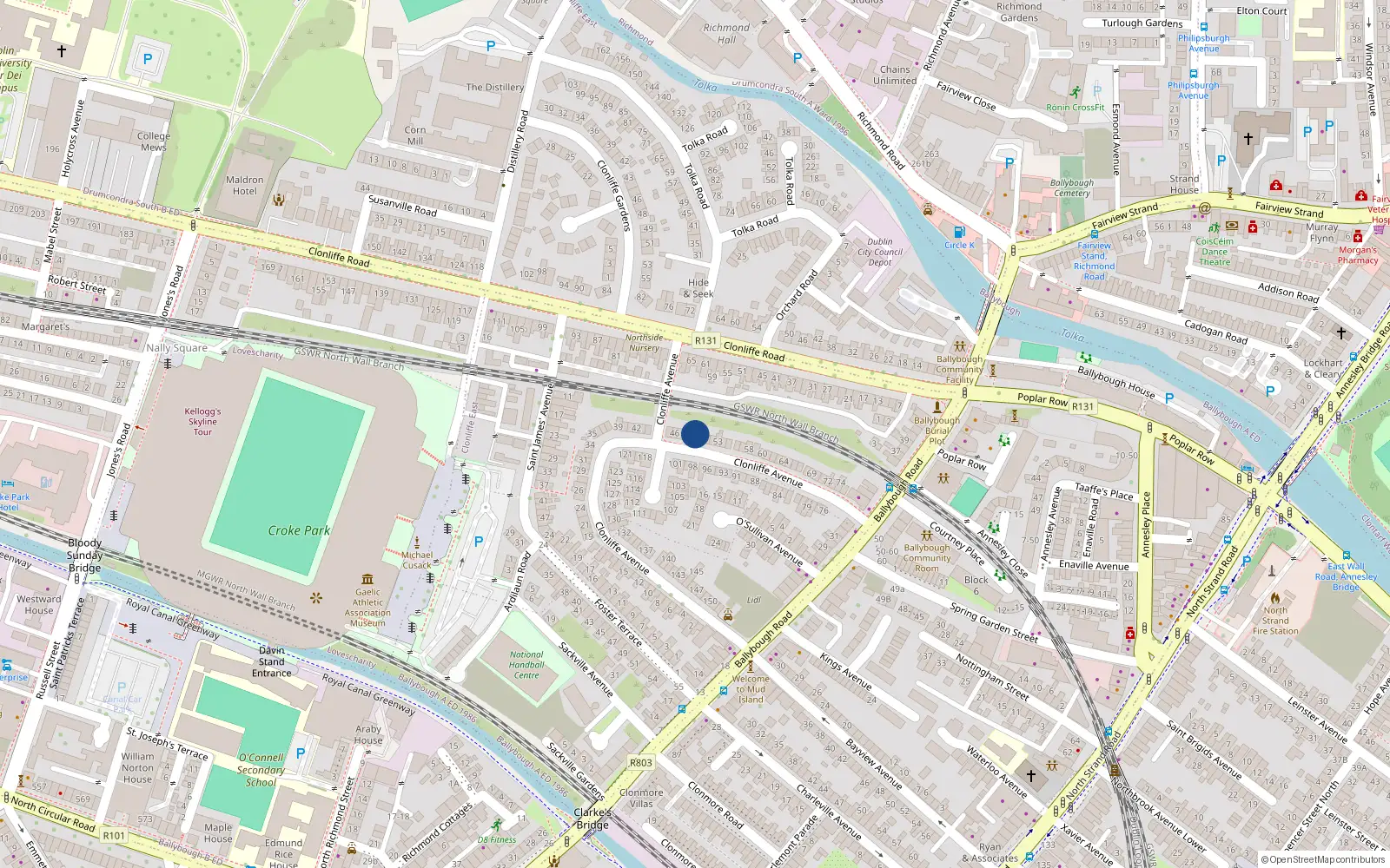 Overhead map showing the location of 49 Clonliffe Avenue, Dublin 3
