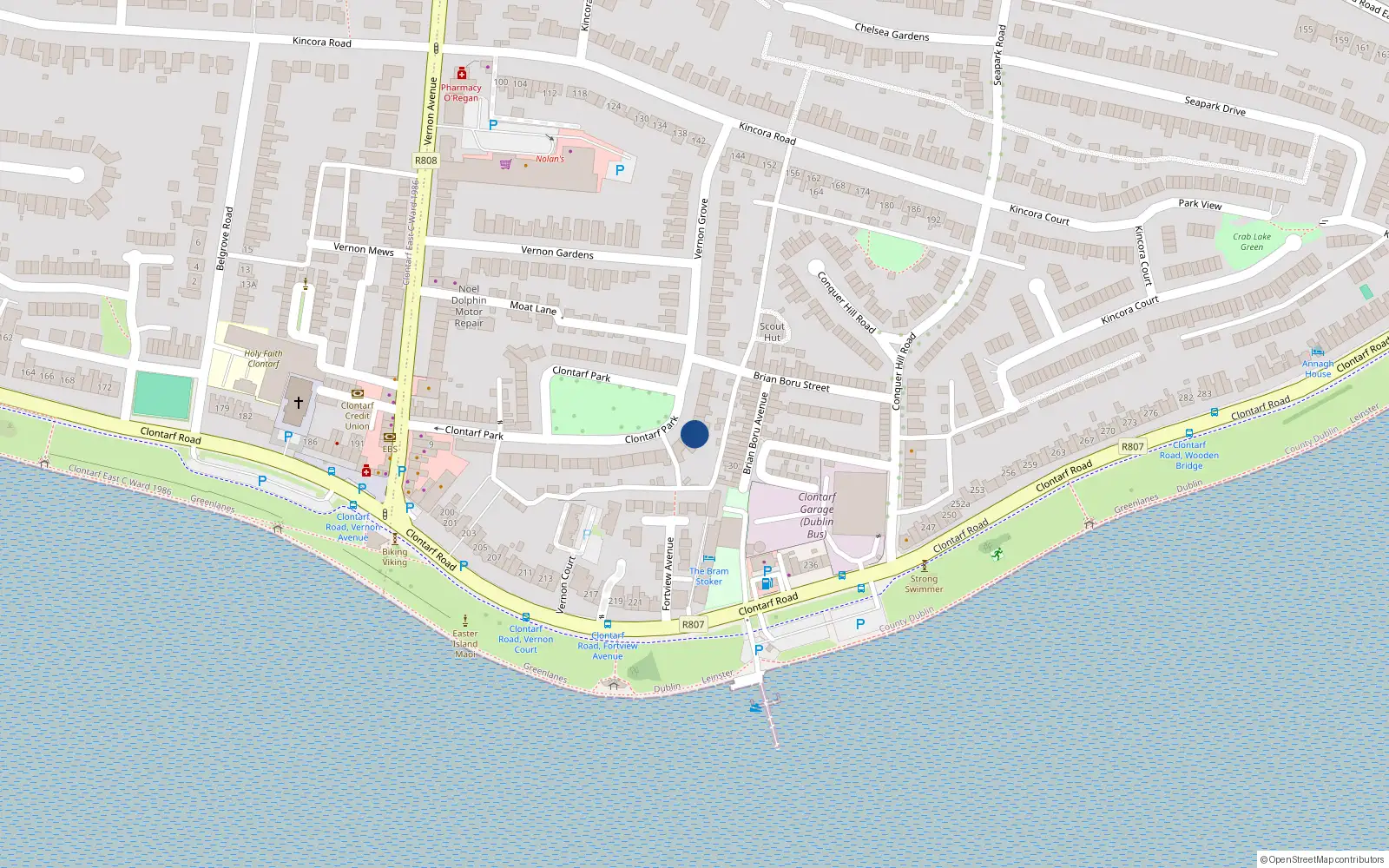 Overhead map showing the location of 49 Clontarf Park, Dublin 3