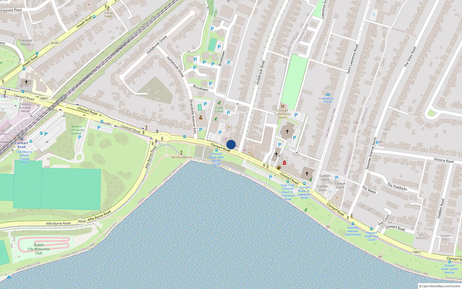 Overhead map showing the location of 49 Clontarf Road, Dublin 3