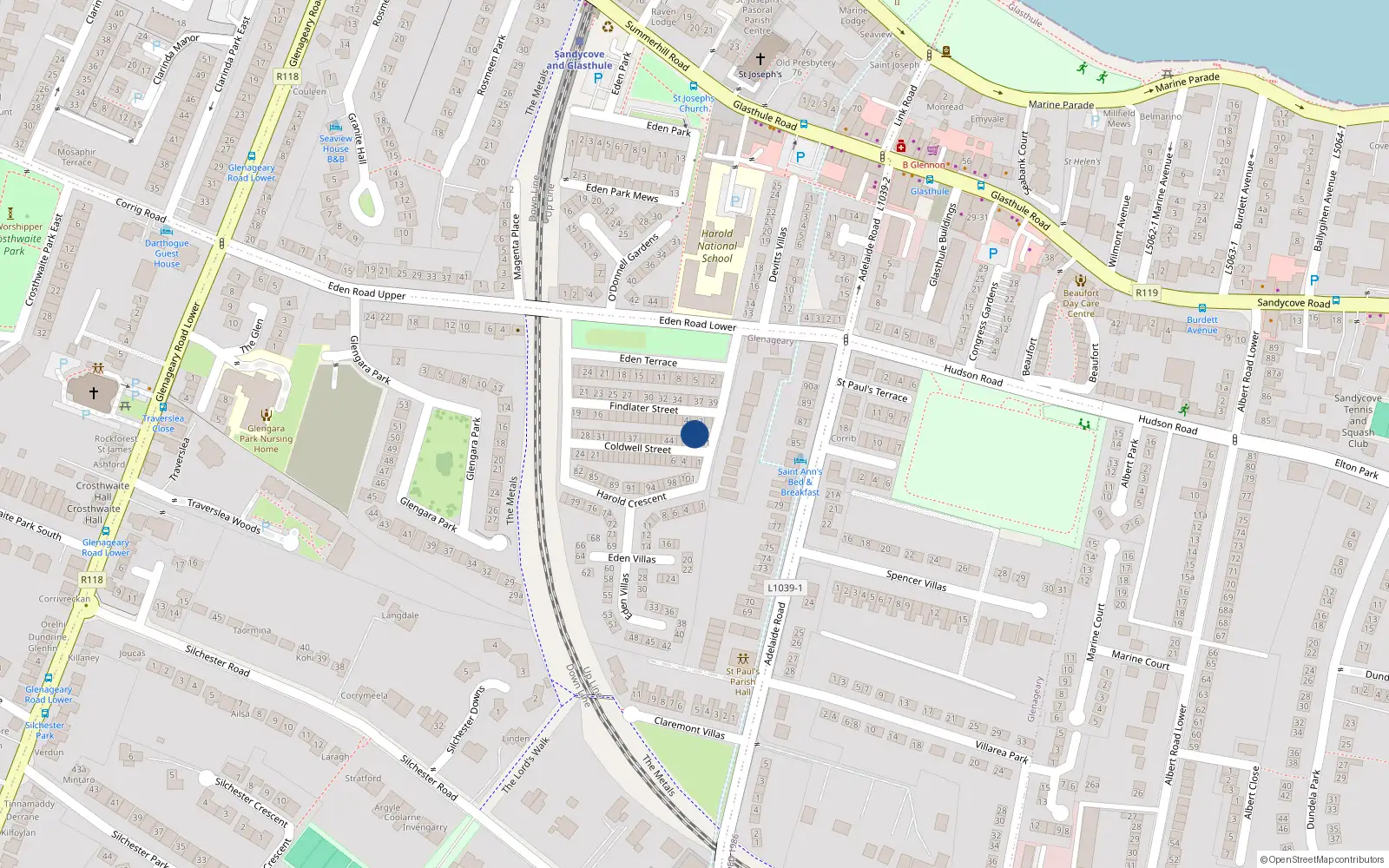 Overhead map showing the location of 49 Coldwell Street, Dublin