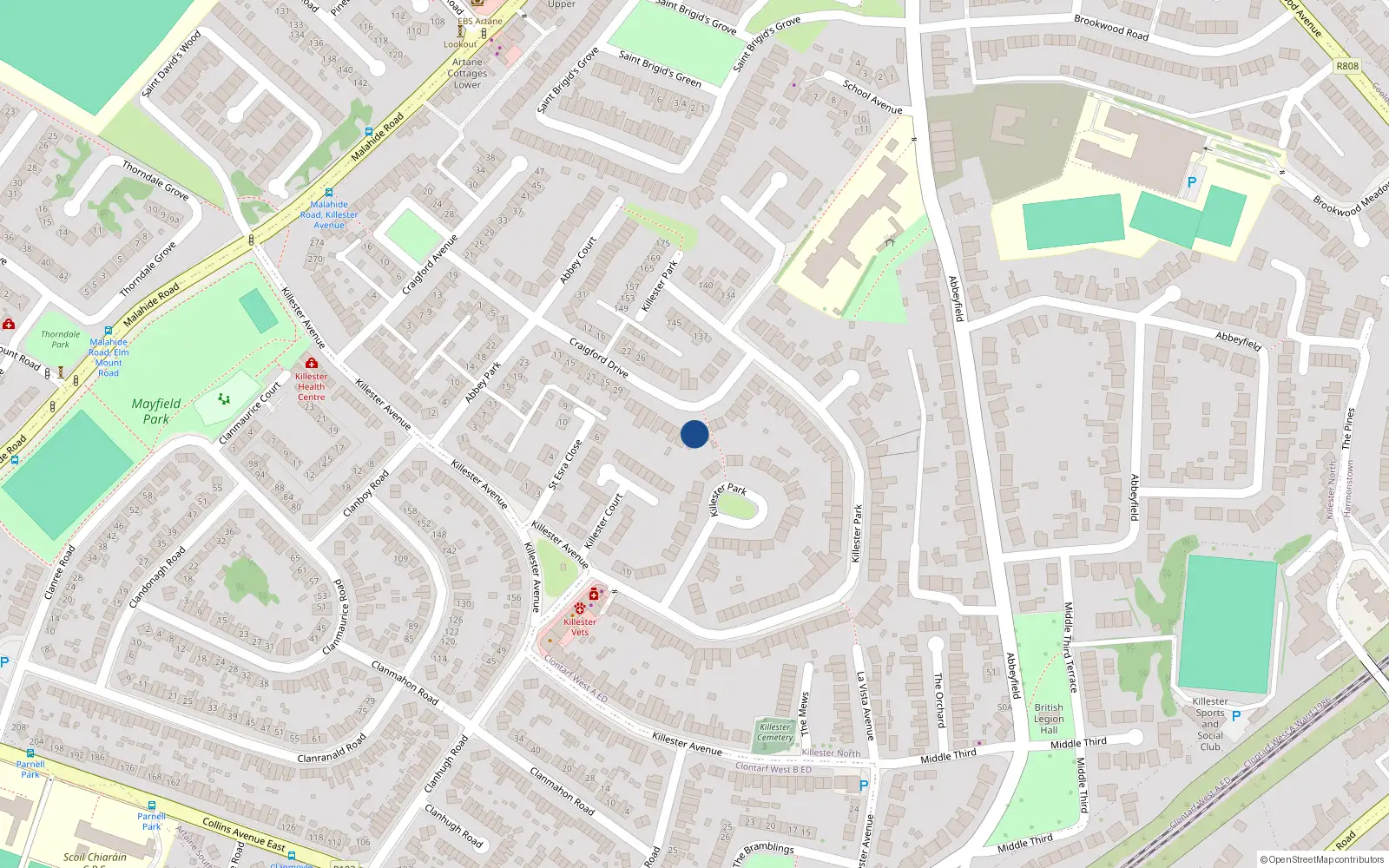 Overhead map showing the location of 49 Craigford Drive, Killester, Dublin 5