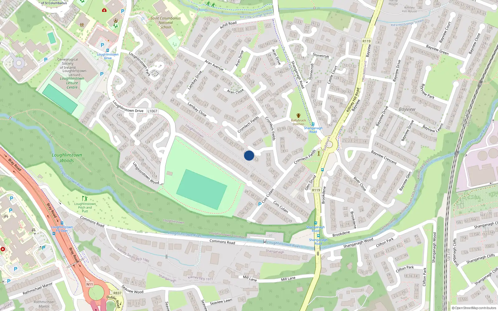 Overhead map showing the location of 49 Cromlech Fields, Ballybrack