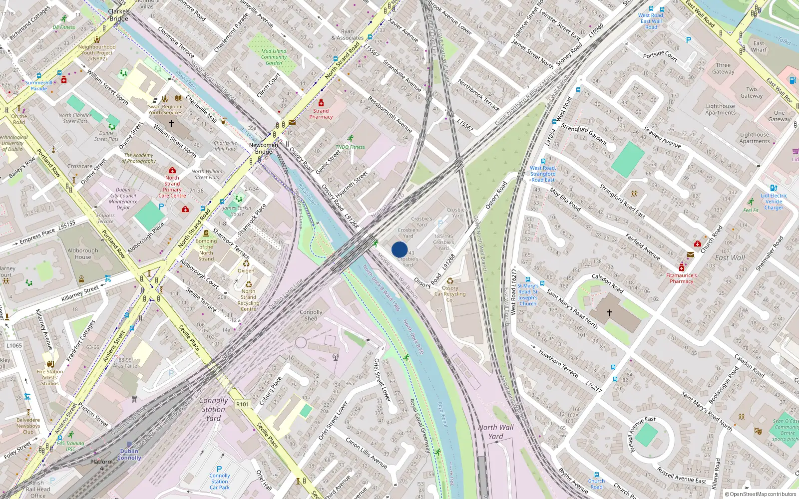 Overhead map showing the location of 49 Crosbies Yard, Ossory Road, Dublin 3