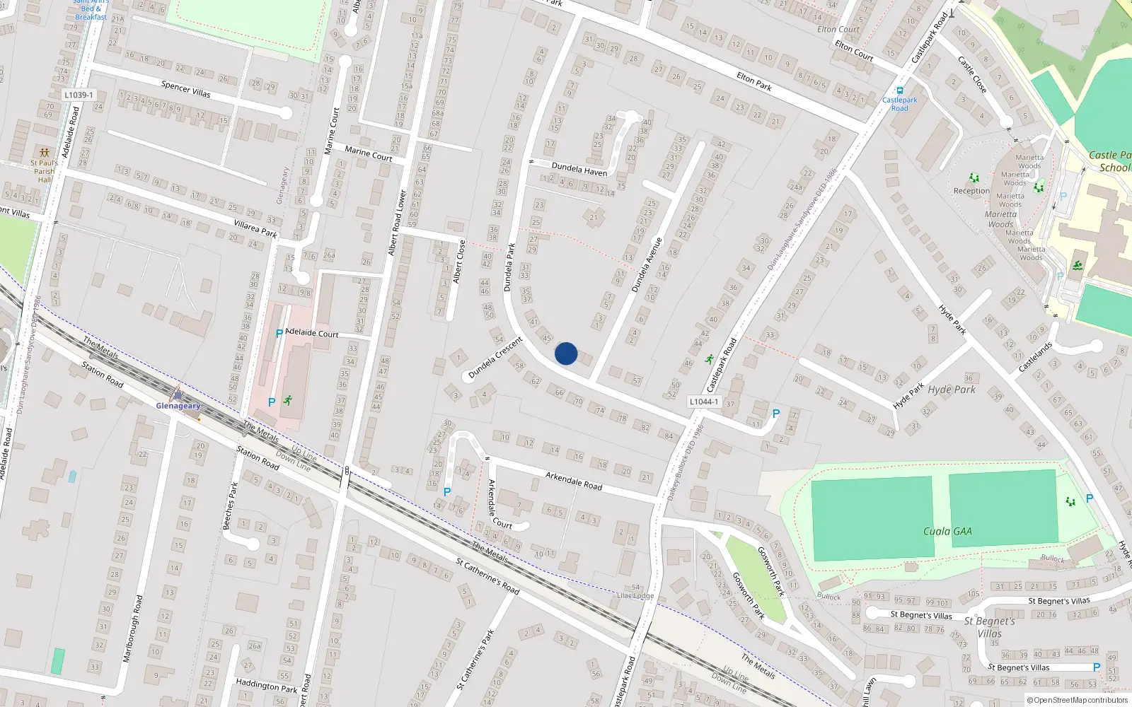 Overhead map showing the location of 49 Dundela Park, Sandycove, Dublin