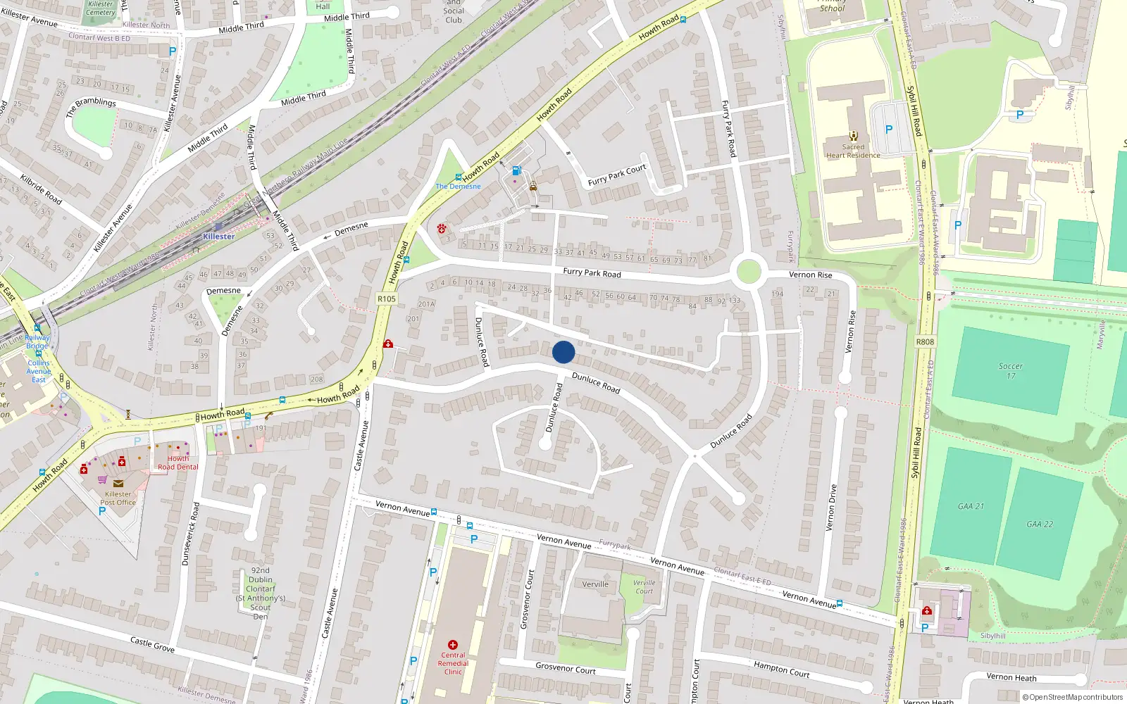 Overhead map showing the location of 49 Dunluce Road, Dublin 3