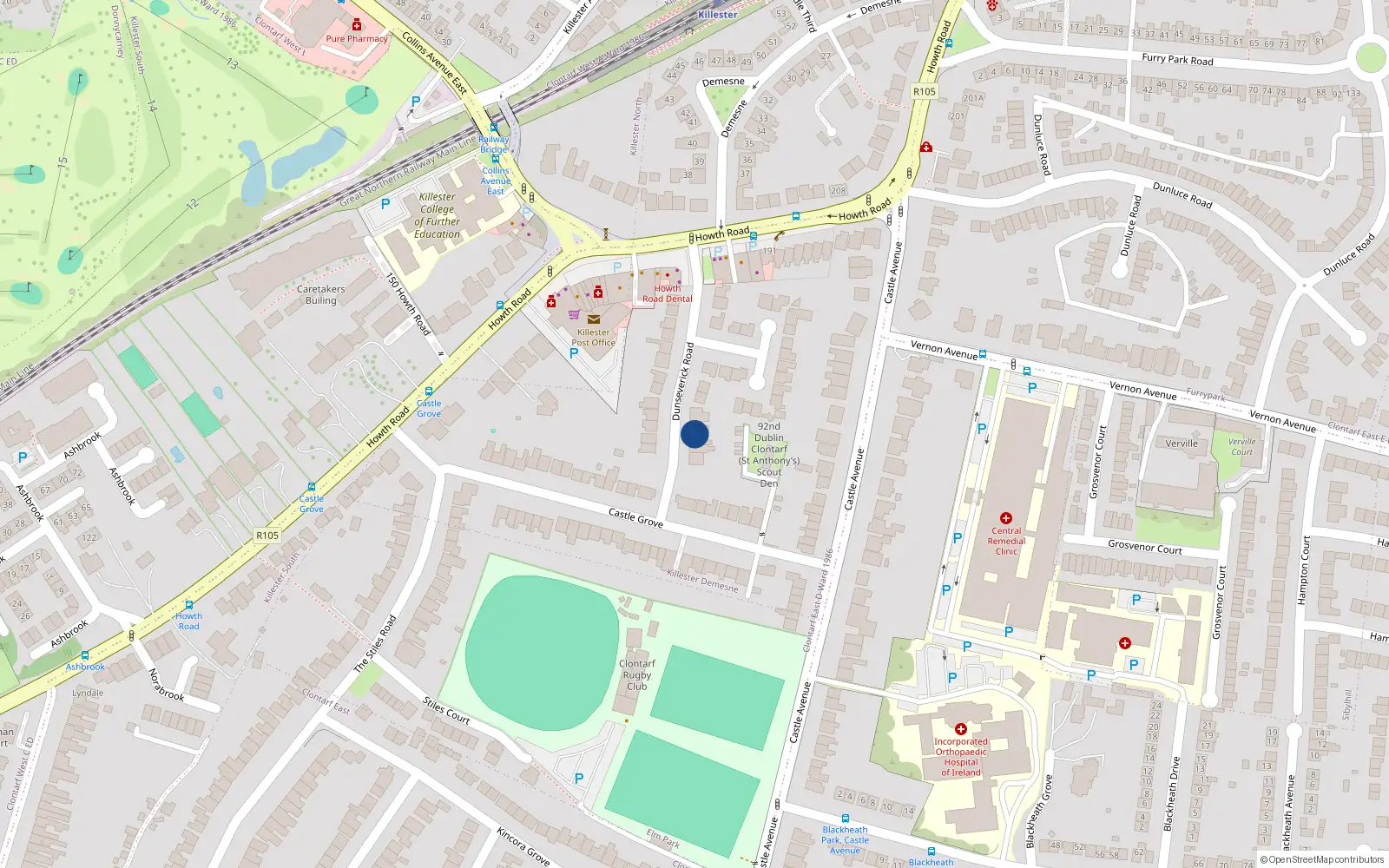 Overhead map showing the location of 49 Dunseverick Road, Clontarf, Dublin 3