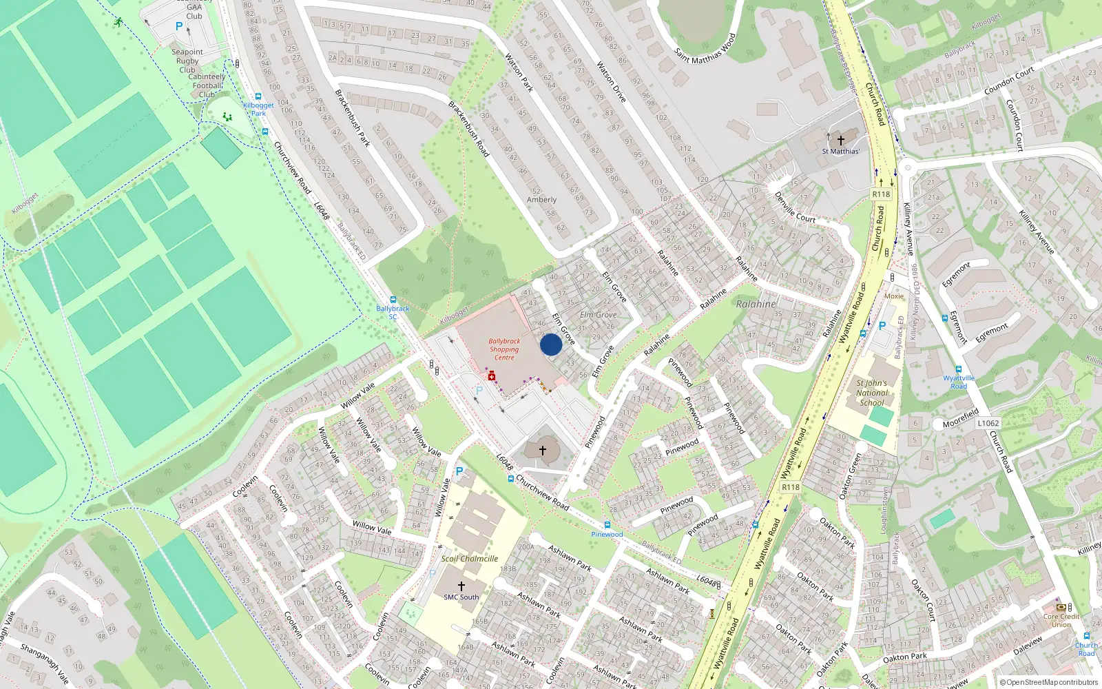 Overhead map showing the location of 49 Elmgrove, Glenageary