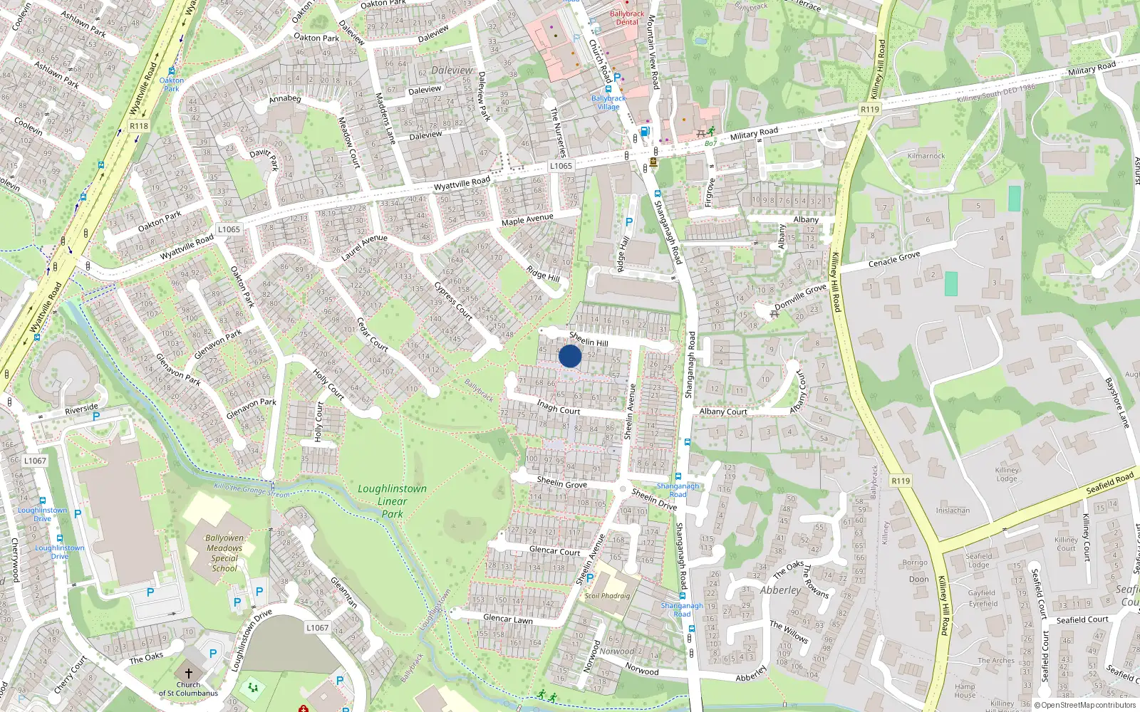 Overhead map showing the location of 49 Ennel Court, Ballybrack, Dublin