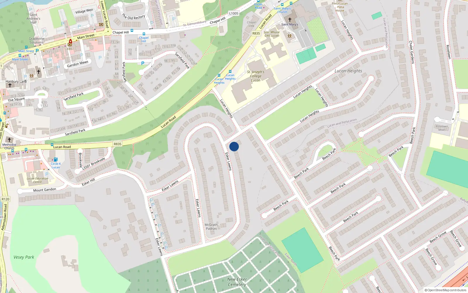 Overhead map showing the location of 49 Esker Lawns, Lucan
